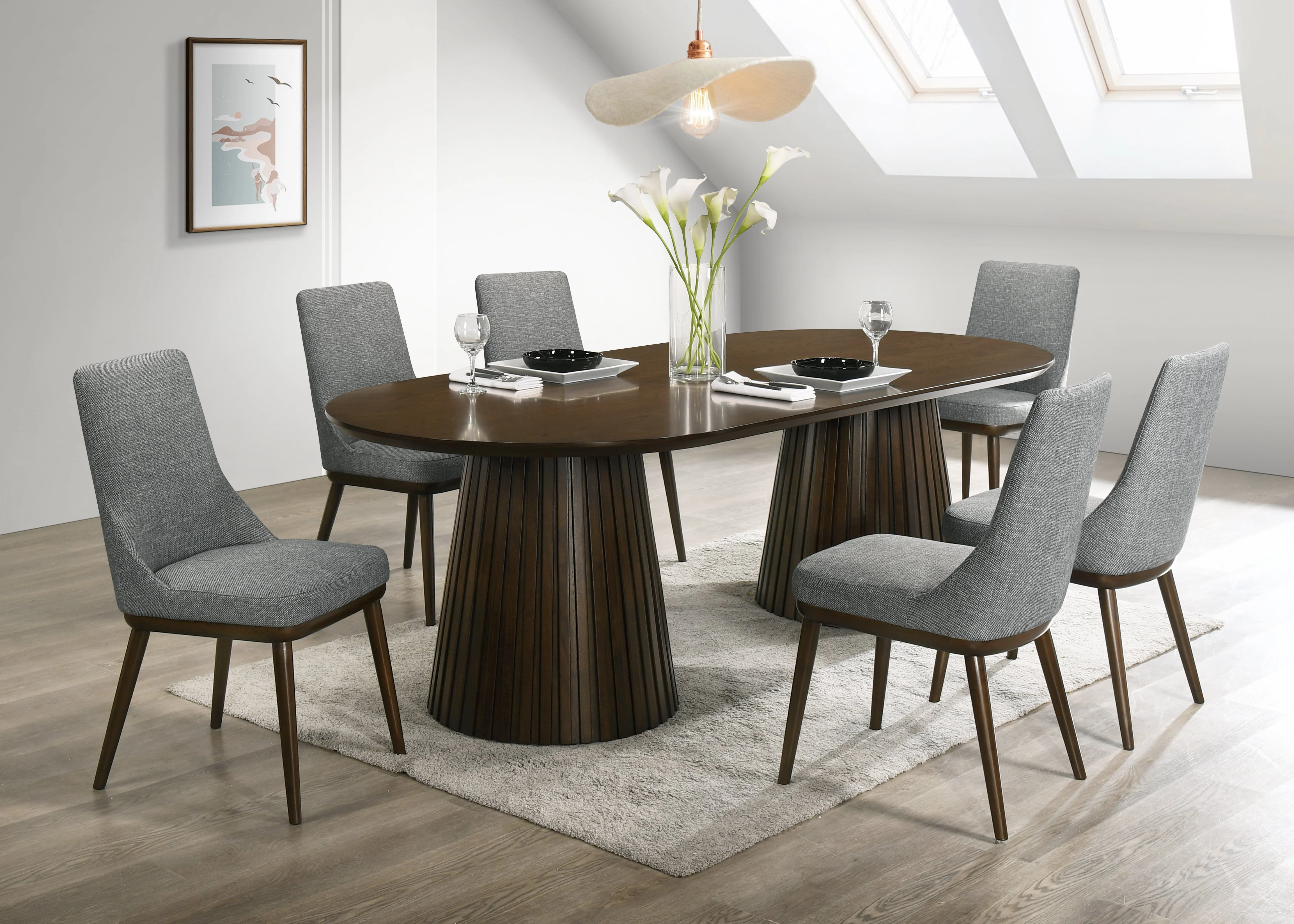 Mikael 7-Piece Oval Dining Set - Grey, Weathered Oak - Image 2