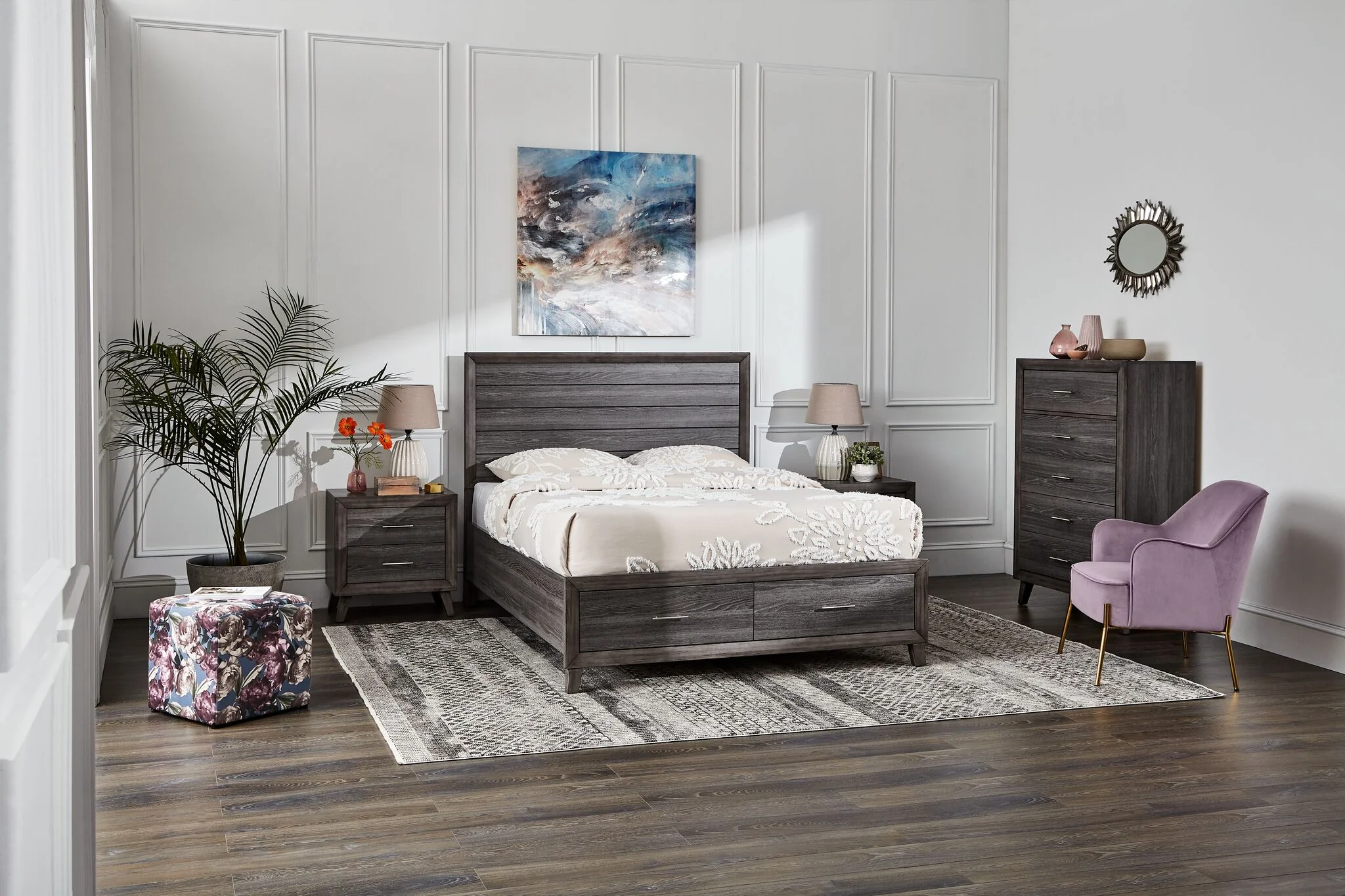 Miller 5-Piece Queen Storage Bedroom Package - Grey - Image 2