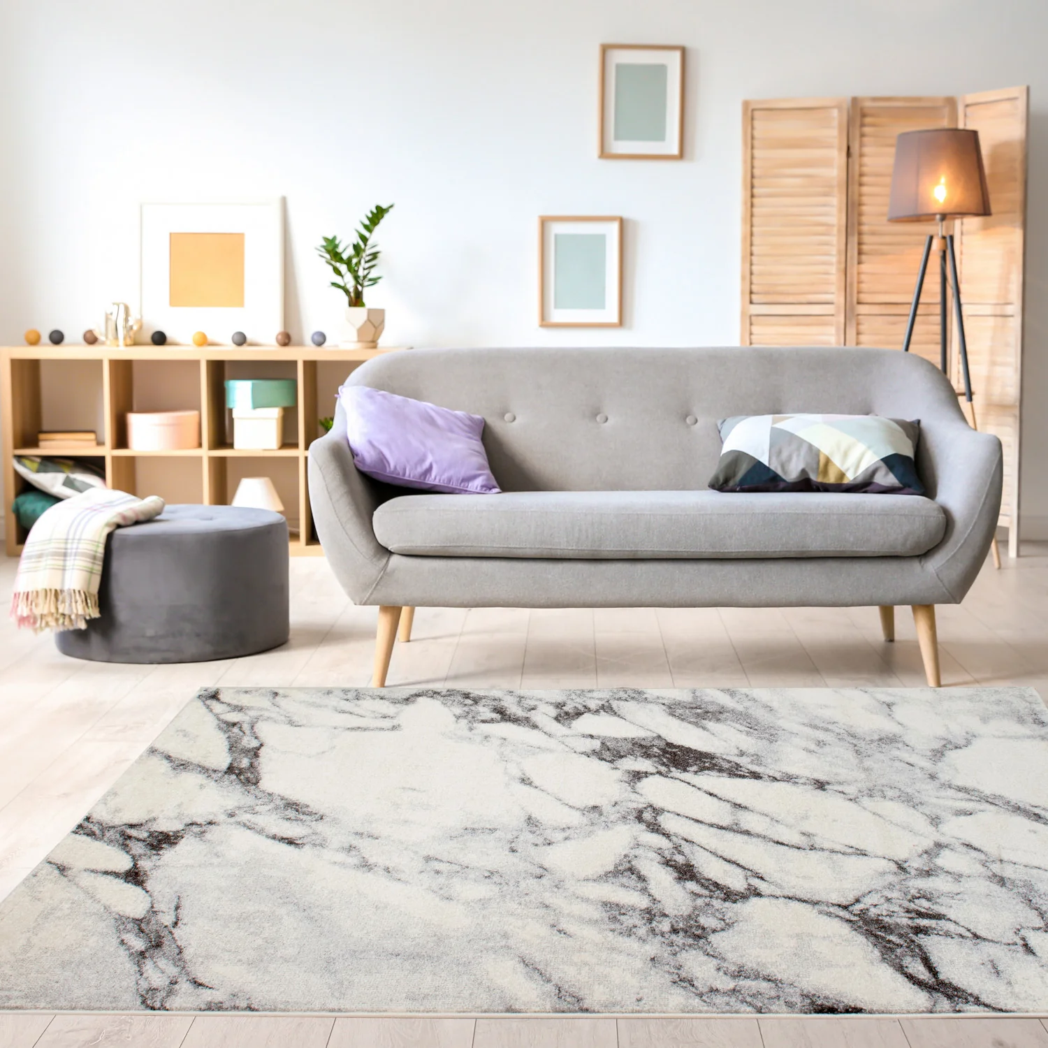 Mirza Marble Profile Area Rug - 5' X 8' - Cream/Grey - Image 3