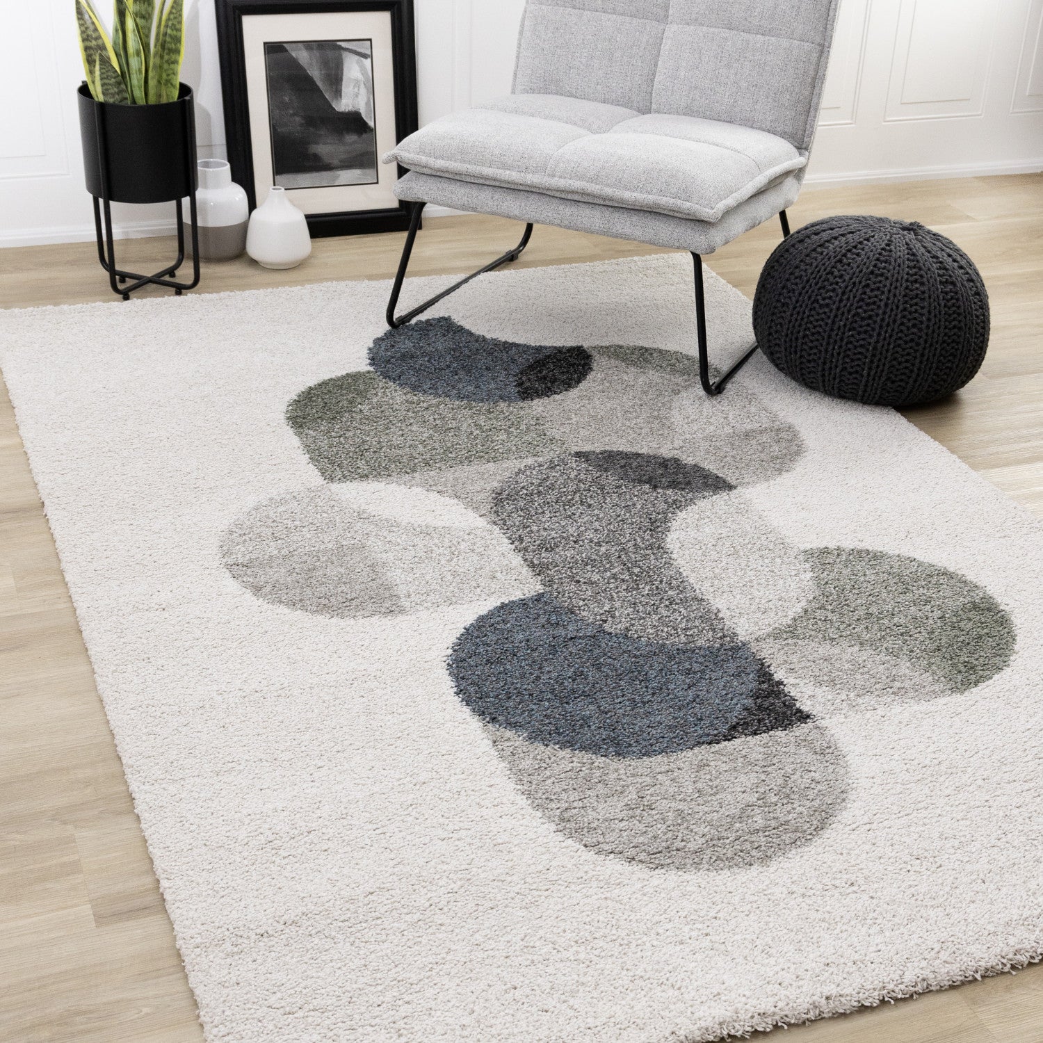 Misha Modern Geometric Area Rug - 8' X 11' - White/Grey - Image 2