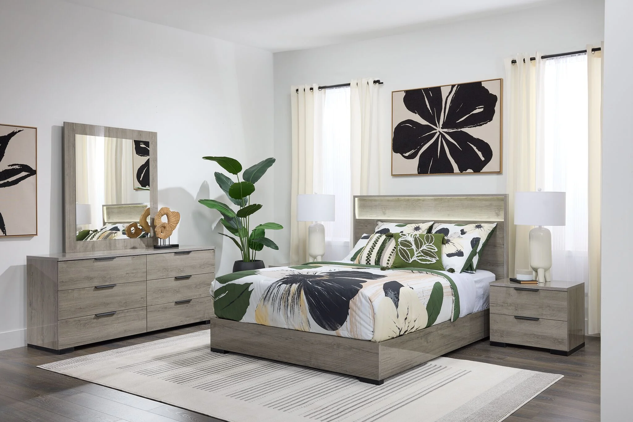 In Full Bloom - Monaco 6 - Piece King Bedroom Set - Grey - Image 2