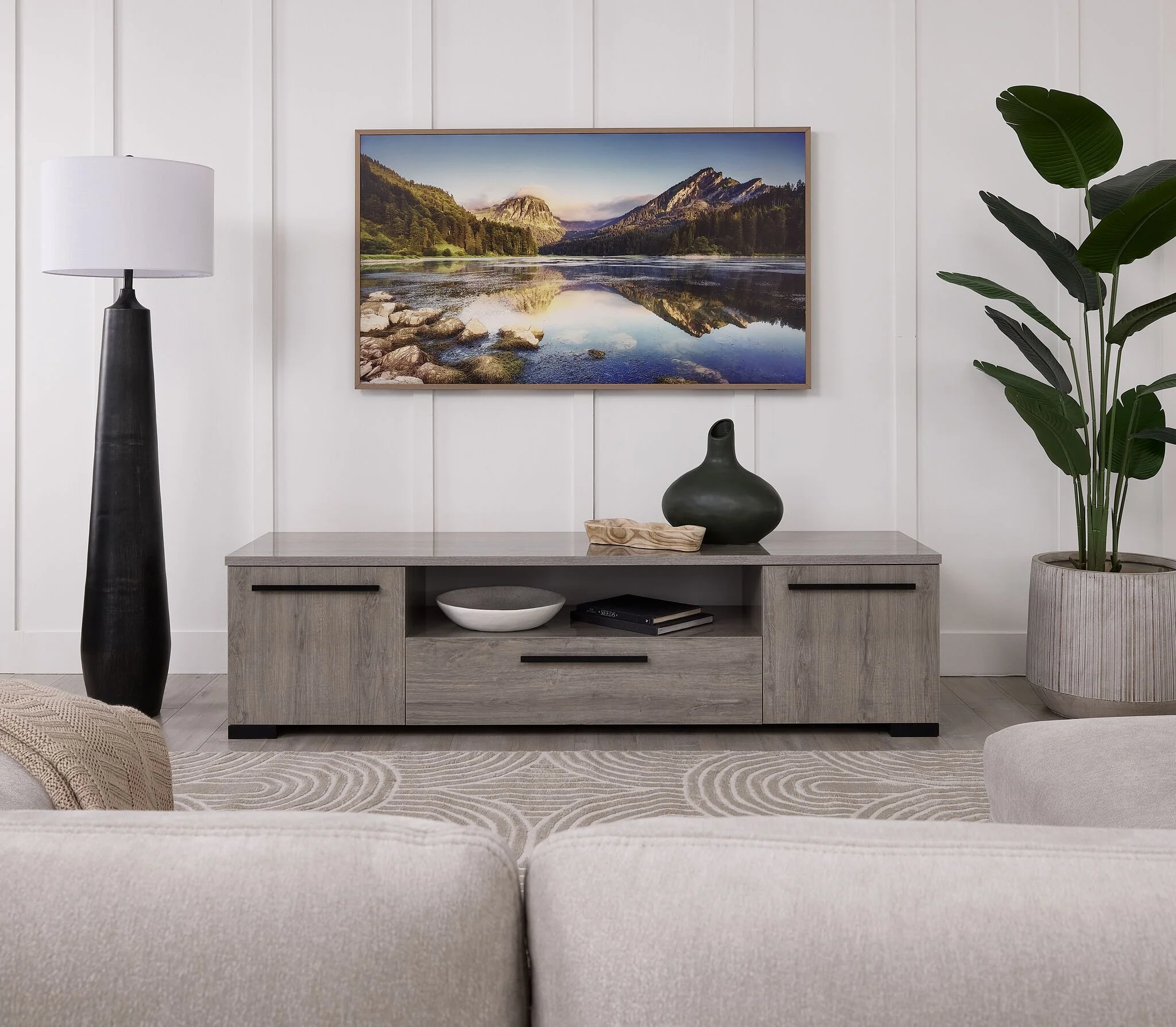 In Full Bloom - Monaco 76" TV Stand - Grey - Image 2