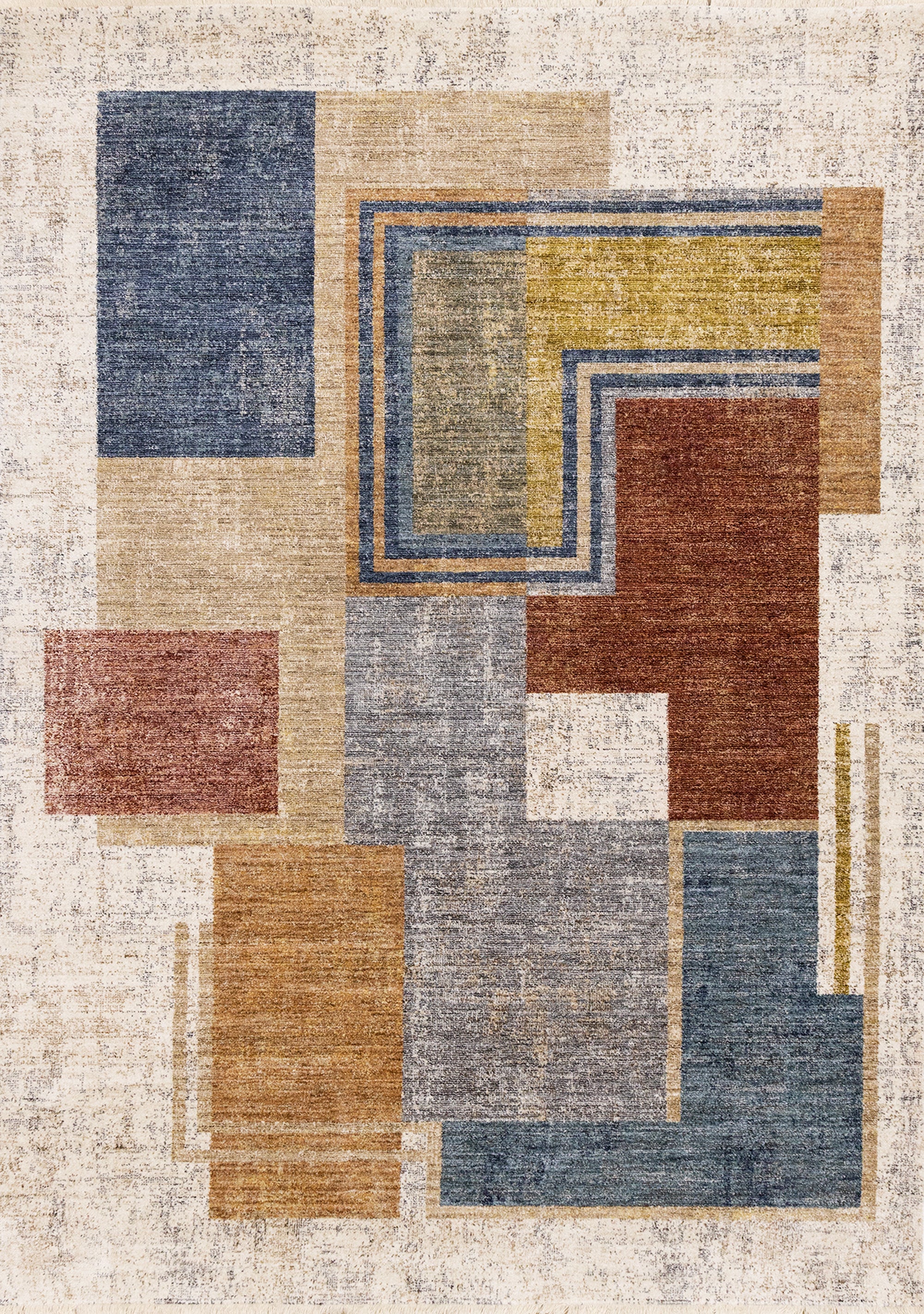 Muse 5'3" x 7'7" Layered Geometric Design Area Rug - Blue, Red, Orange