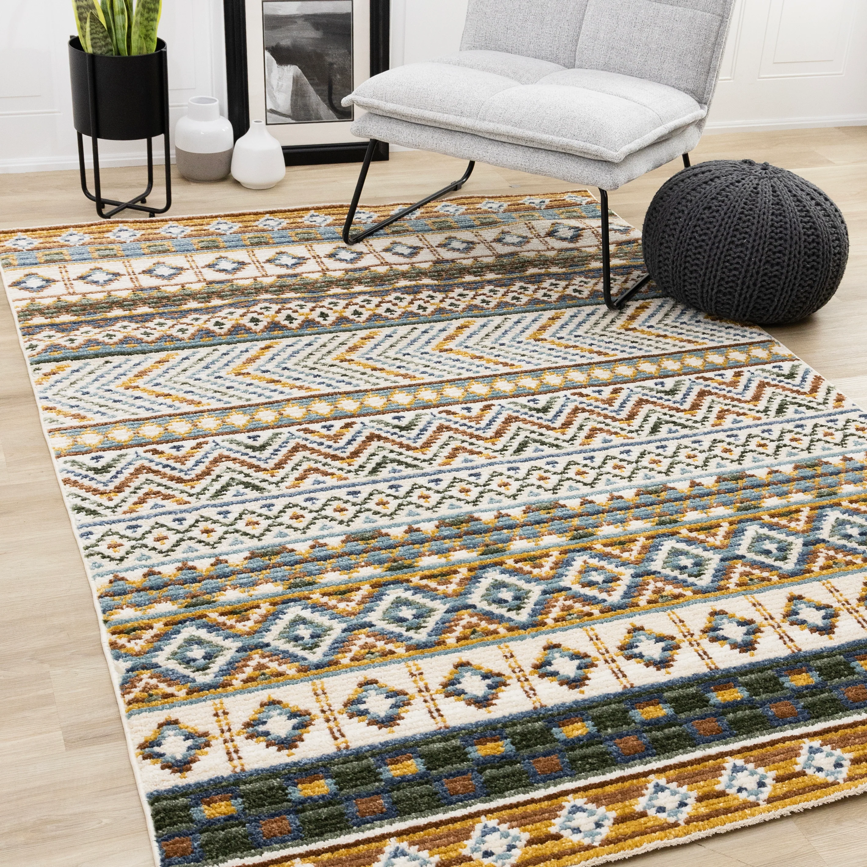 Nala 7'10" x 10'6" Intricate Southwestern Design Area Rug - Yellow, Blue, Green - Image 2