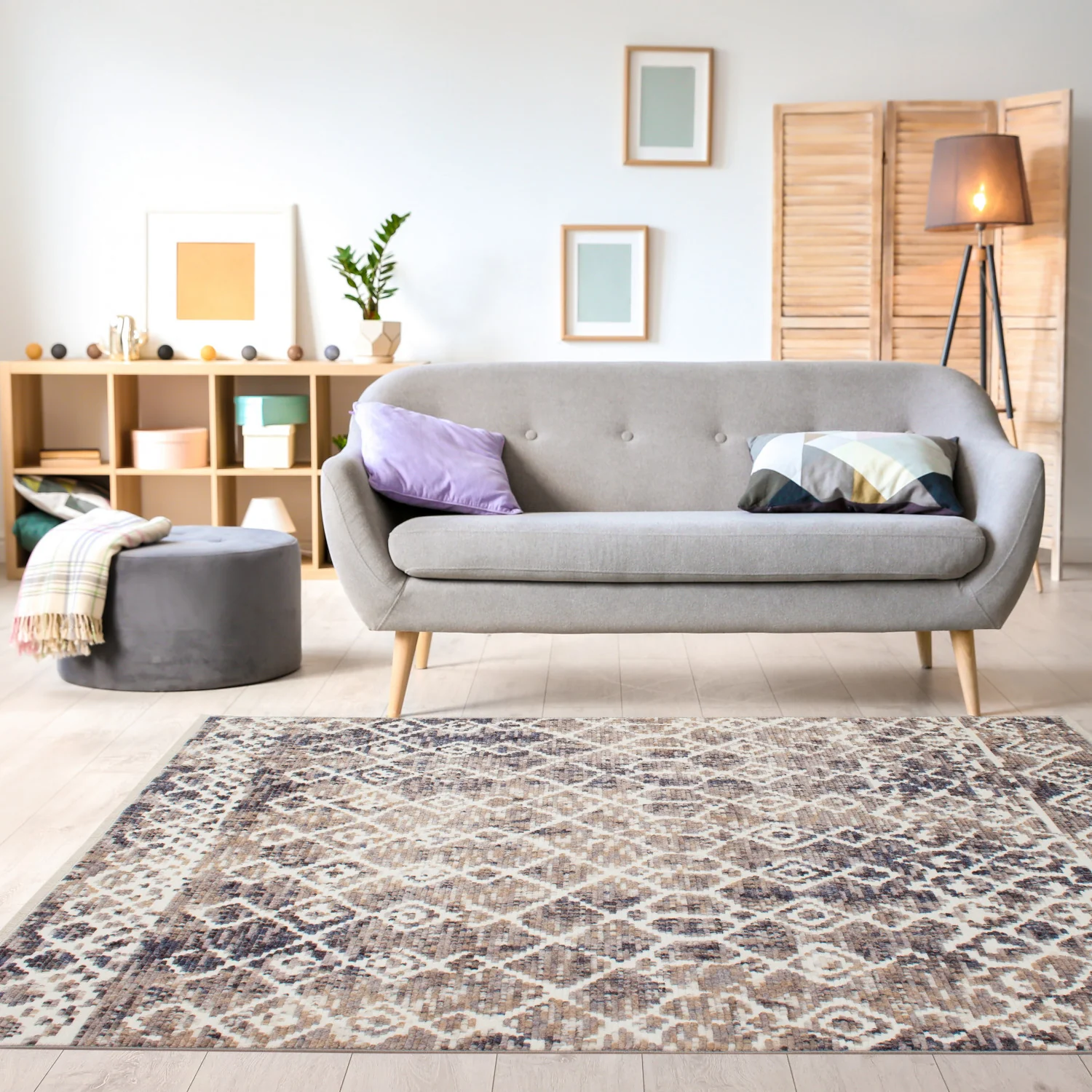 Natick 5'3" X 7'7" Tribal Rug - Beige Blue  Area Rug - Image 3