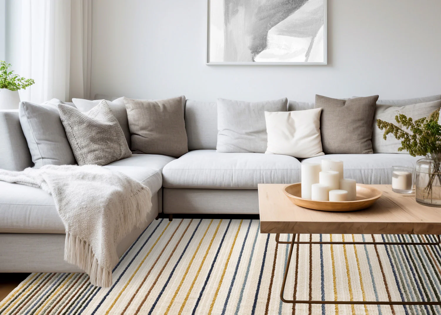 Nora Casual Contemporary Striped Area Rug - 5' X 8' - Cream/Blue/Yellow - Image 3