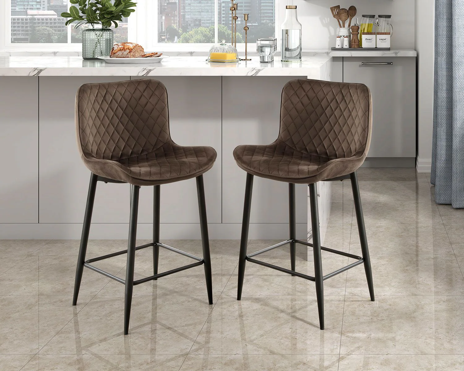 Nya Counter Stool - Brown - Set of Two - Image 2