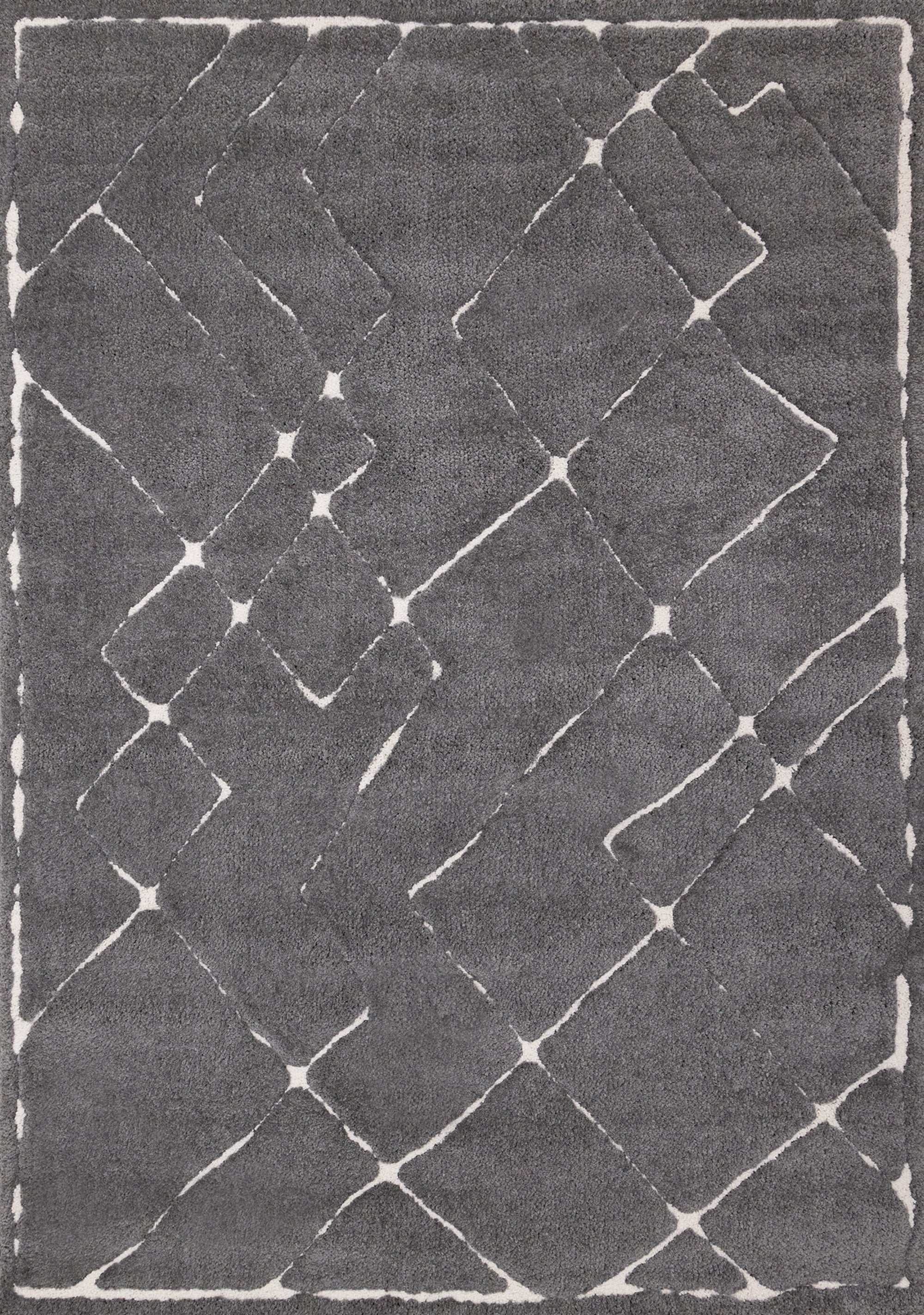 Obsidian 6'7" x 9'6" Broken Lattice Area Rug - Grey, White