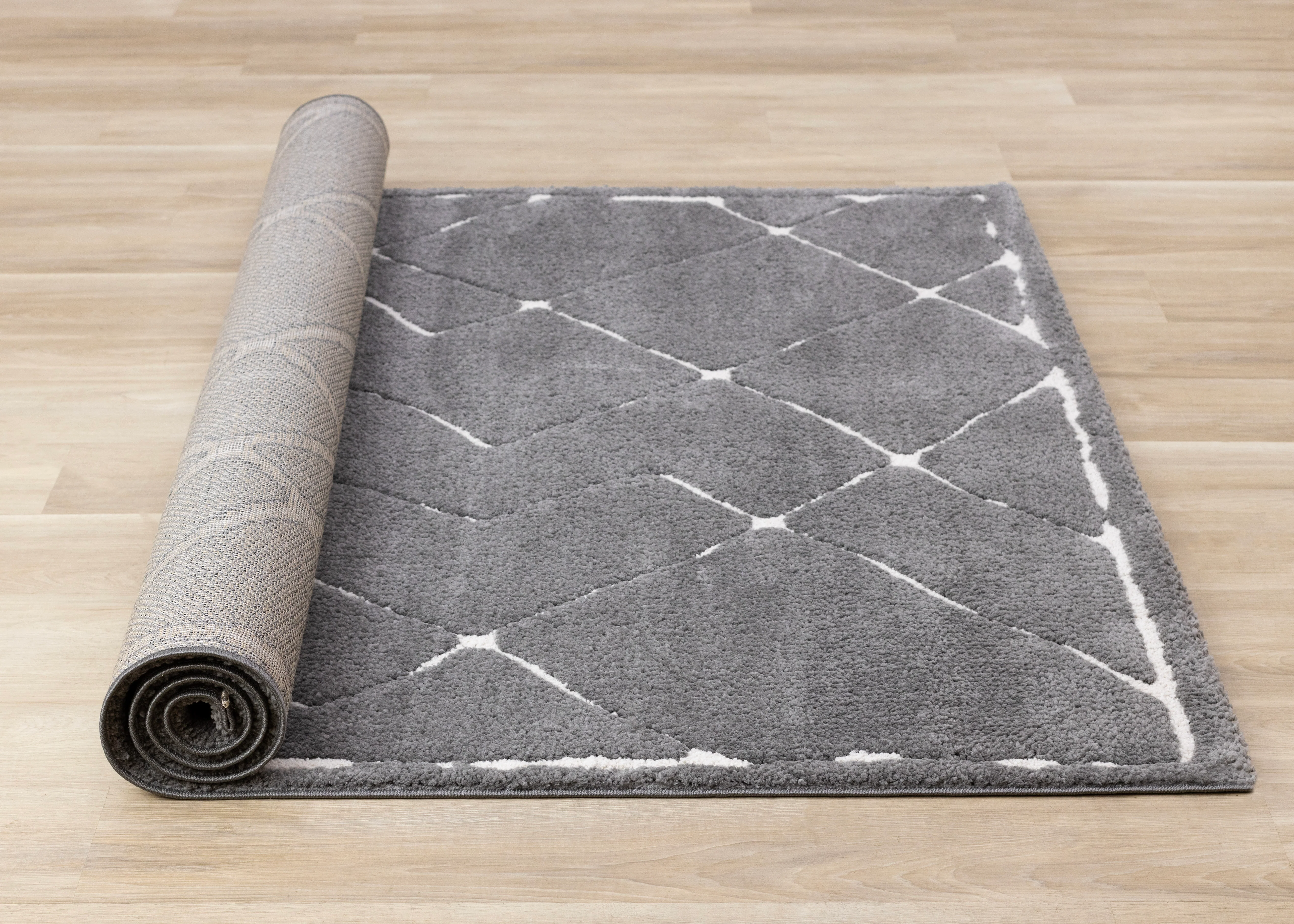 Obsidian 6'7" x 9'6" Broken Lattice Area Rug - Grey, White - Image 8