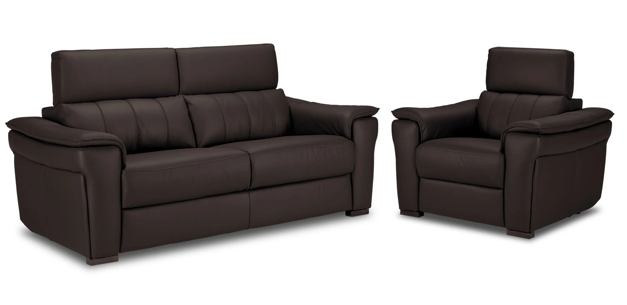 Orlando-Ray Leather Sofa and Chair Set - Chocolate