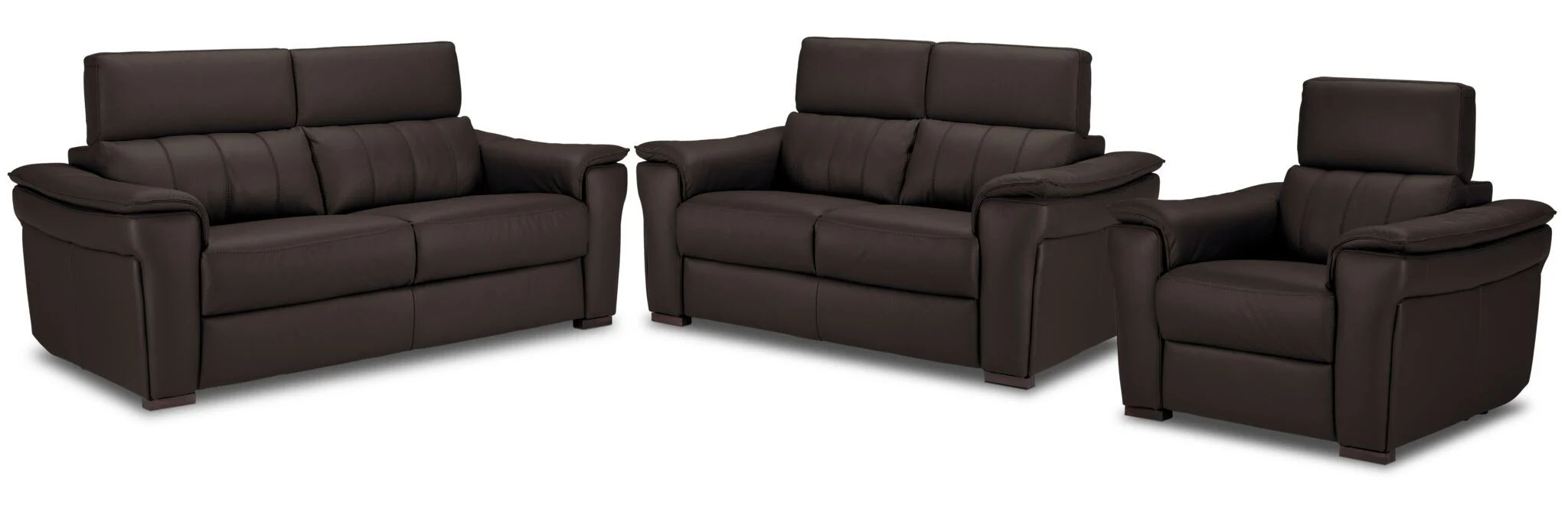 Orlando-Ray Leather Sofa, Loveseat and Chair Set - Chocolate