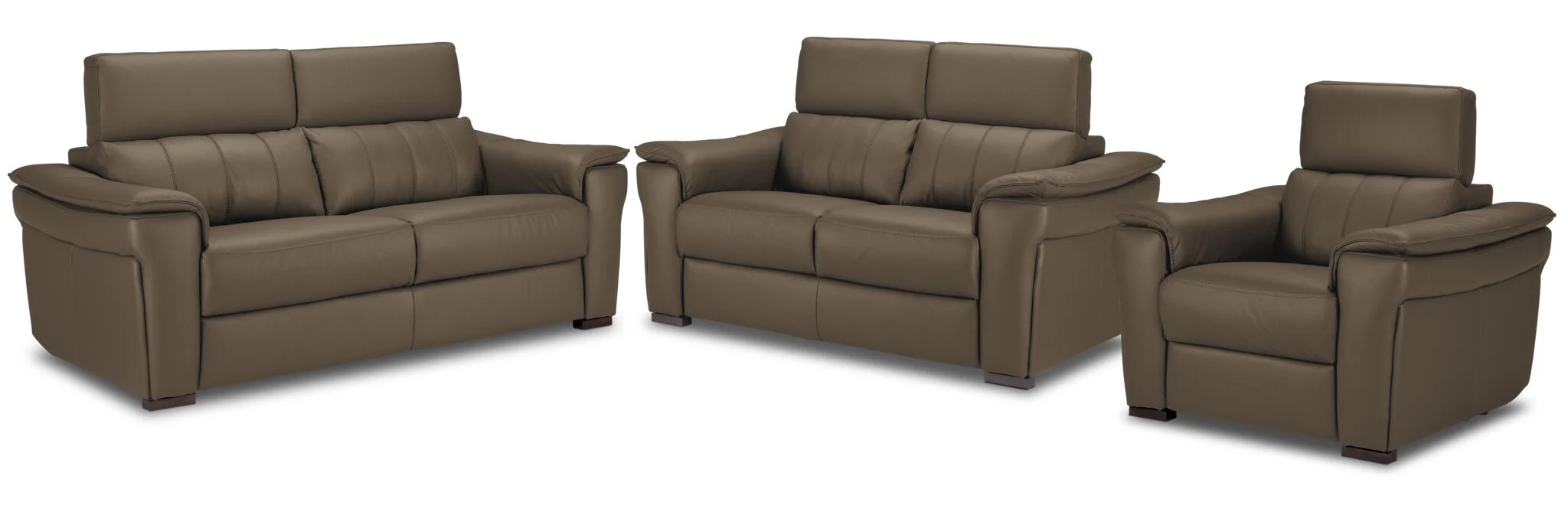 Orlando-Ray Leather Sofa, Loveseat and Chair Set - Taupe