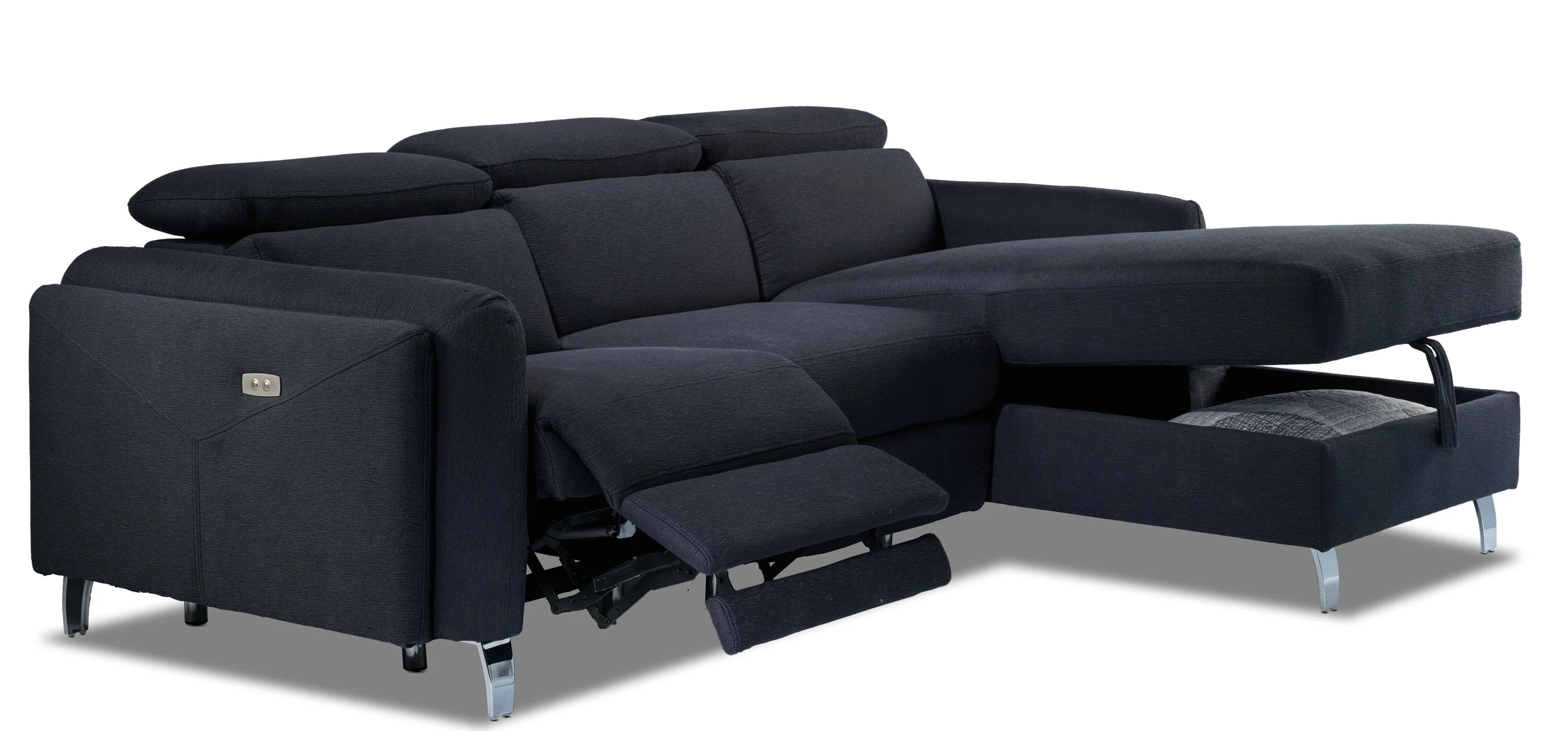 Paolina 3-Piece Power Reclining Sectional with Right-Facing Storage Chaise - Blue - Image 3