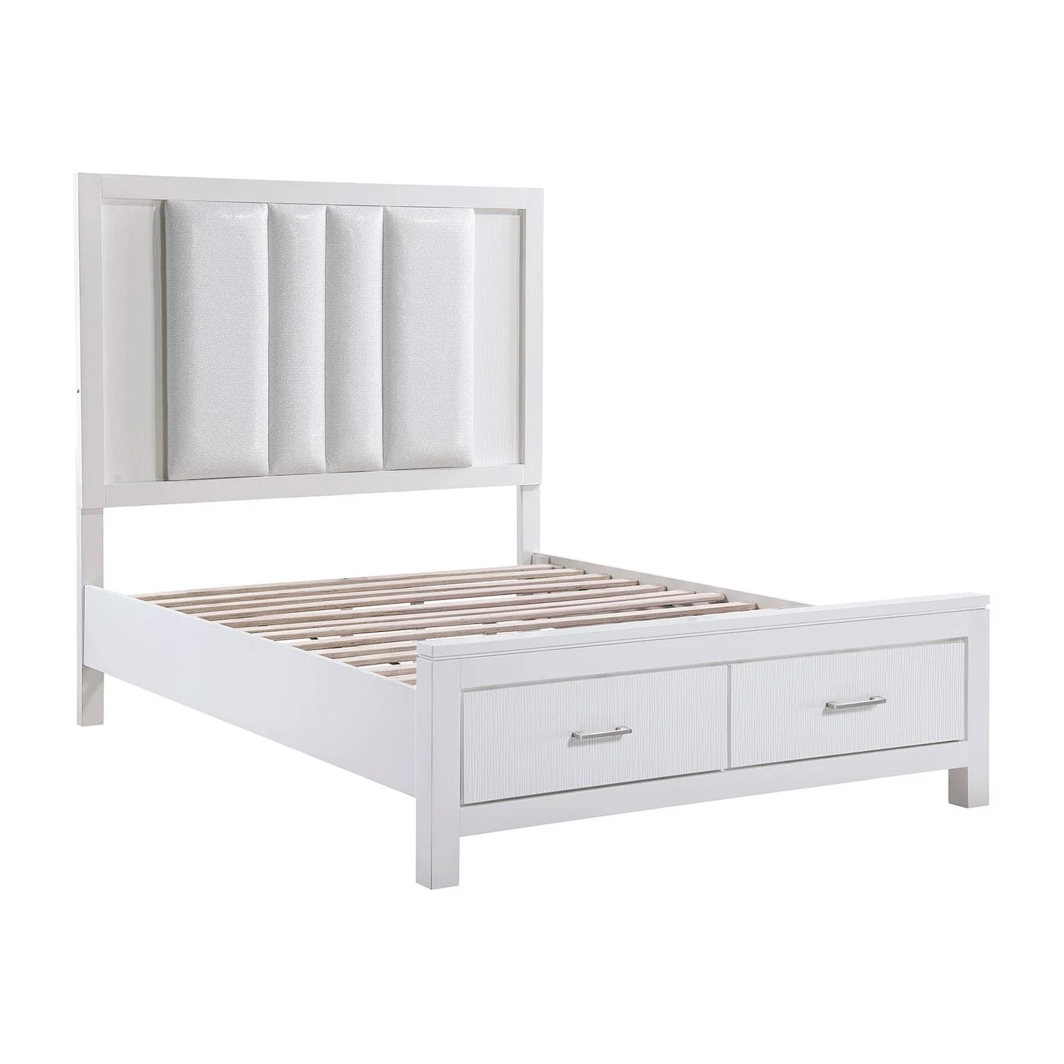 Paris 3-Piece Queen Storage Bed with LED Lighting - White, Silver - Image 6