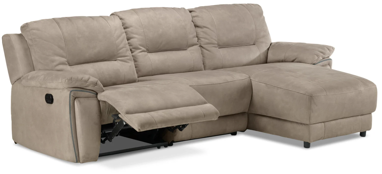 Pasadena 3-Piece Reclining Sofa with Right-Facing Chaise - Light Grey - Image 5