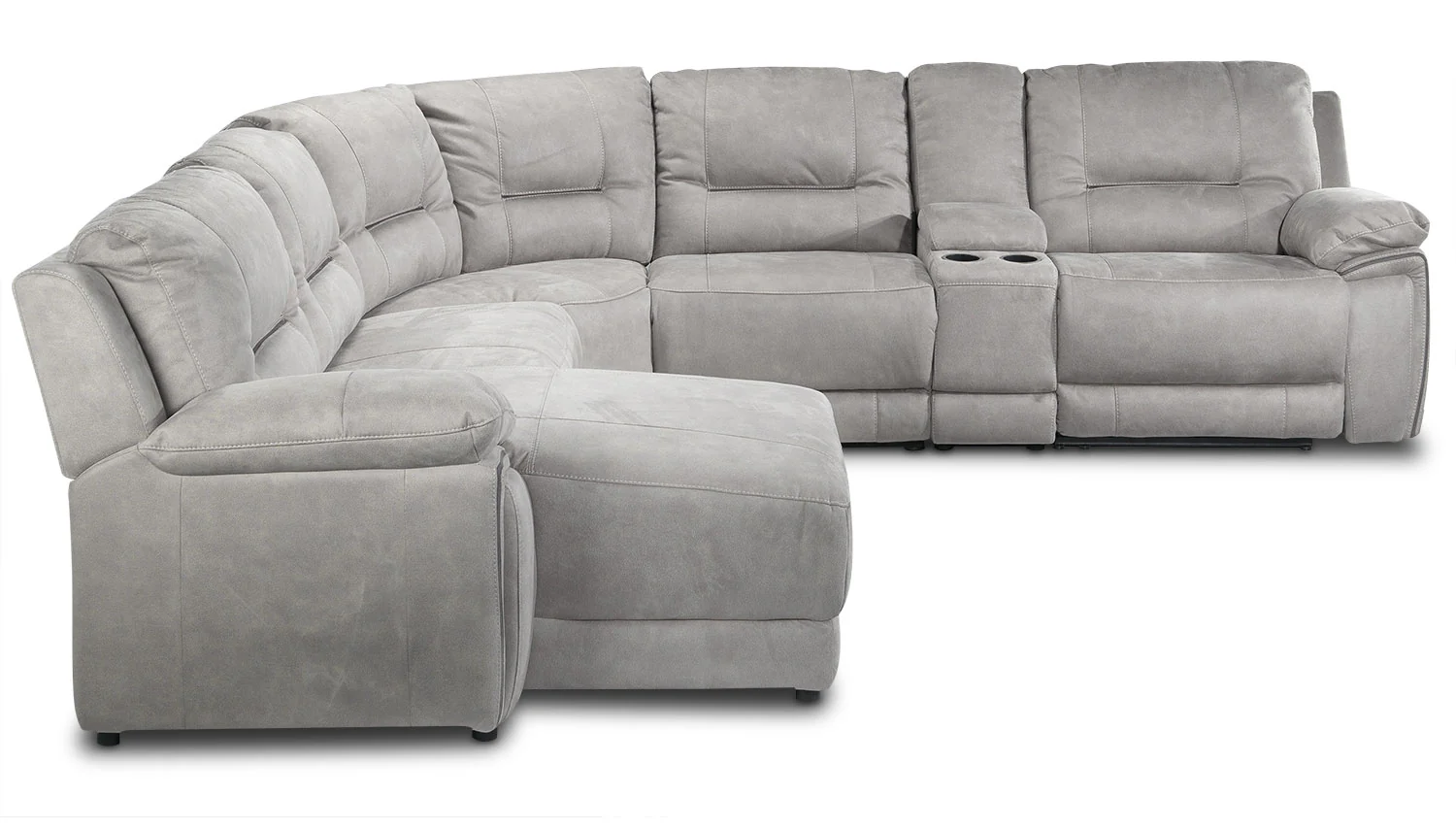 Pasadena 6-Piece Reclining Sectional with Left-Facing Chaise - Light Grey - Image 5