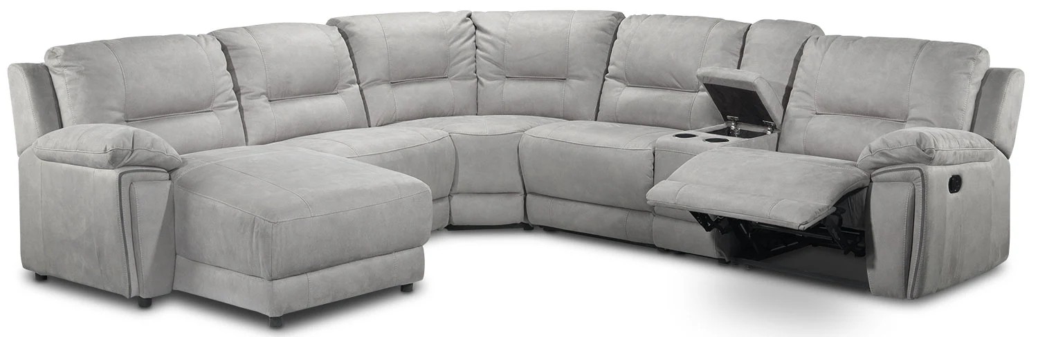 Pasadena 6-Piece Reclining Sectional with Left-Facing Chaise - Light Grey - Image 7