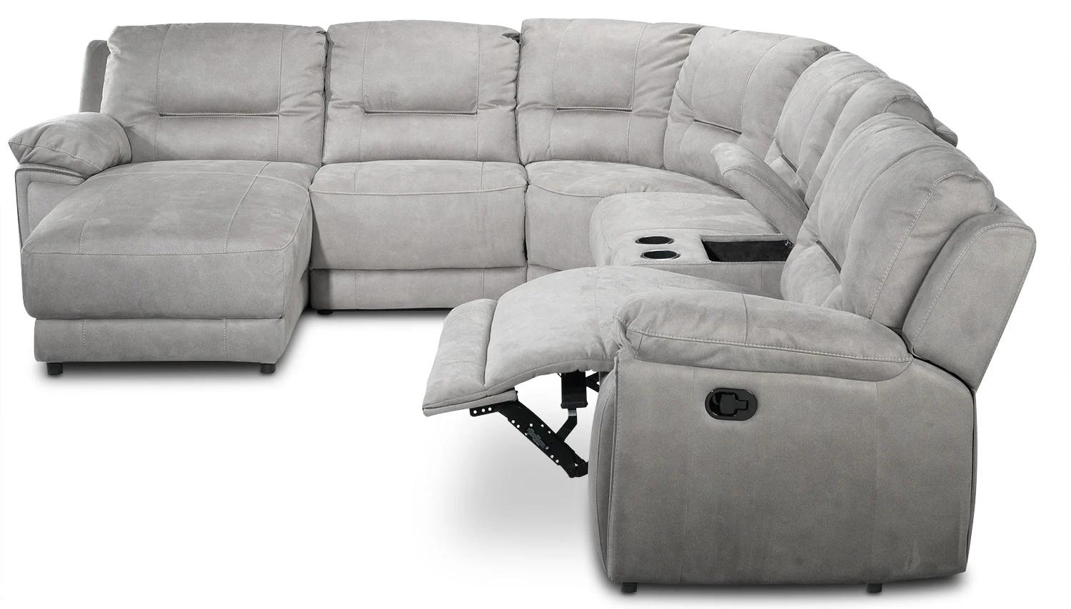 Pasadena 6-Piece Reclining Sectional with Left-Facing Chaise - Light Grey - Image 9