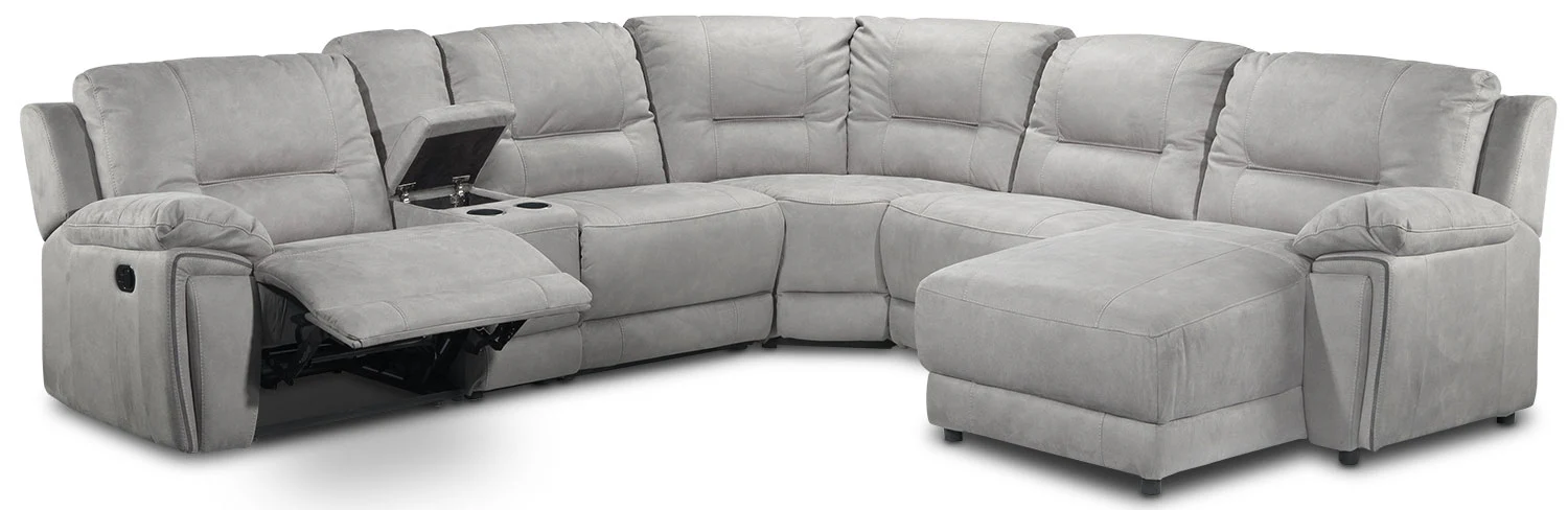 Pasadena 6-Piece Reclining Sectional with Right-Facing Chaise - Light Grey - Image 7