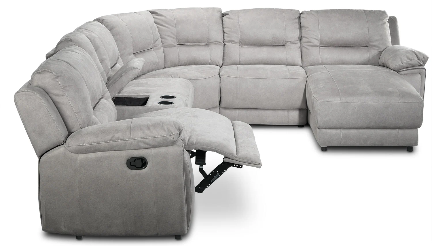 Pasadena 6-Piece Reclining Sectional with Right-Facing Chaise - Light Grey - Image 9