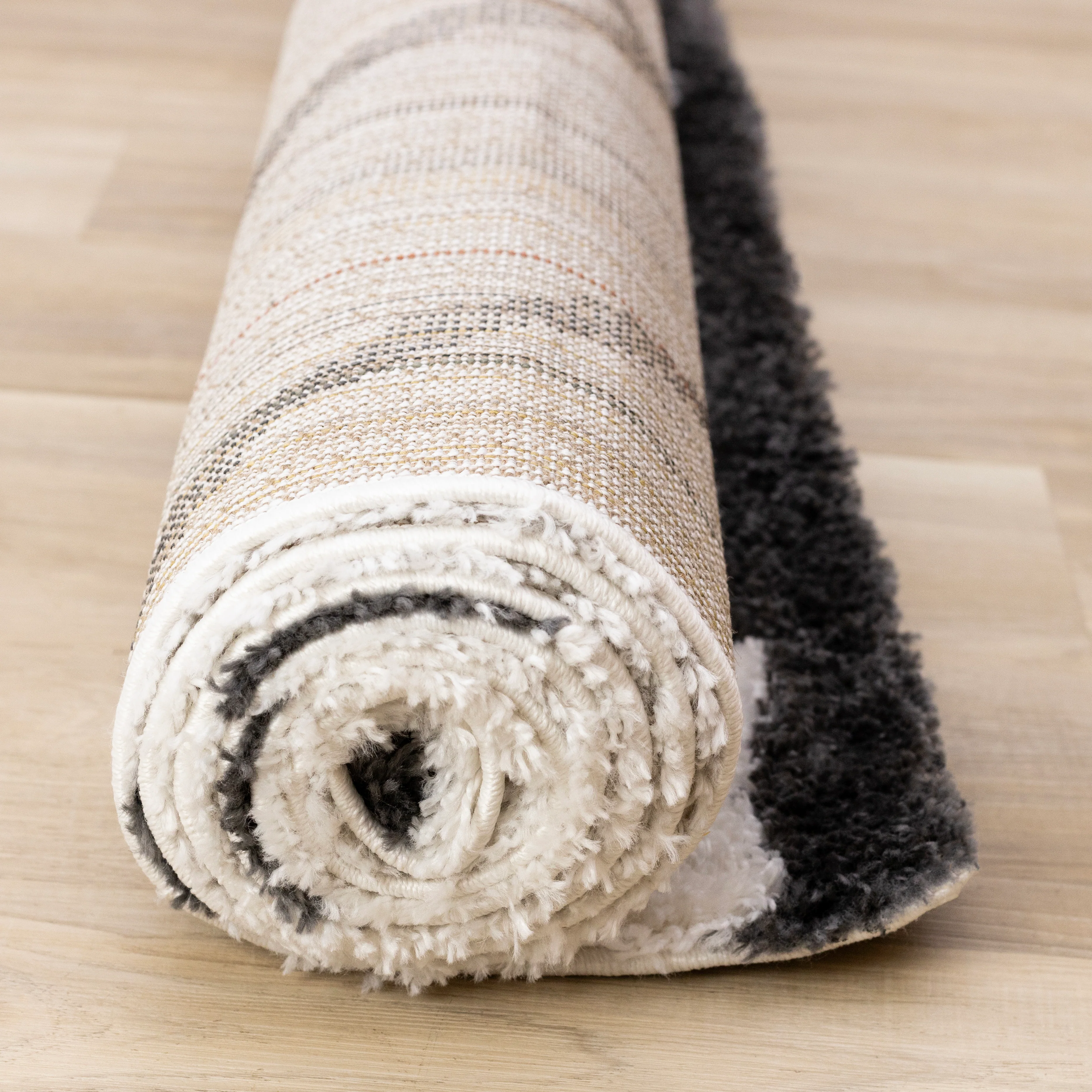 Pascal 5'3" x 7'7" Geometric Comfort Shag Area Rug - White, Grey - Image 6