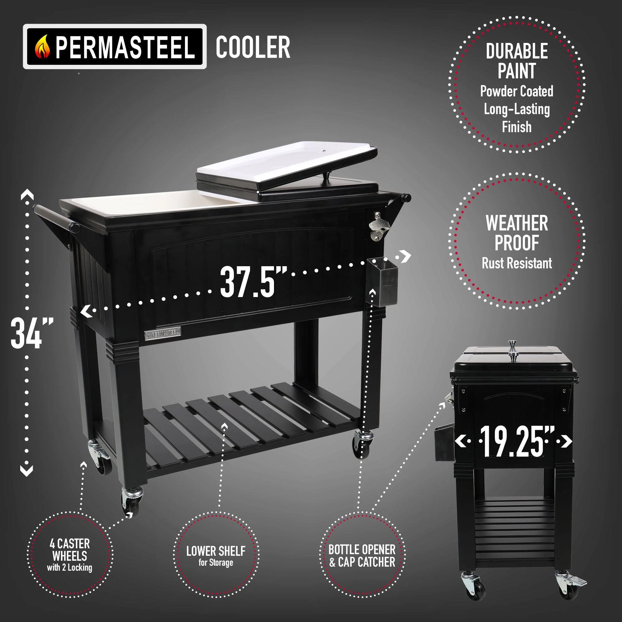 Permasteel 80Qt Furniture Style Patio Cooler - Black - Image 4