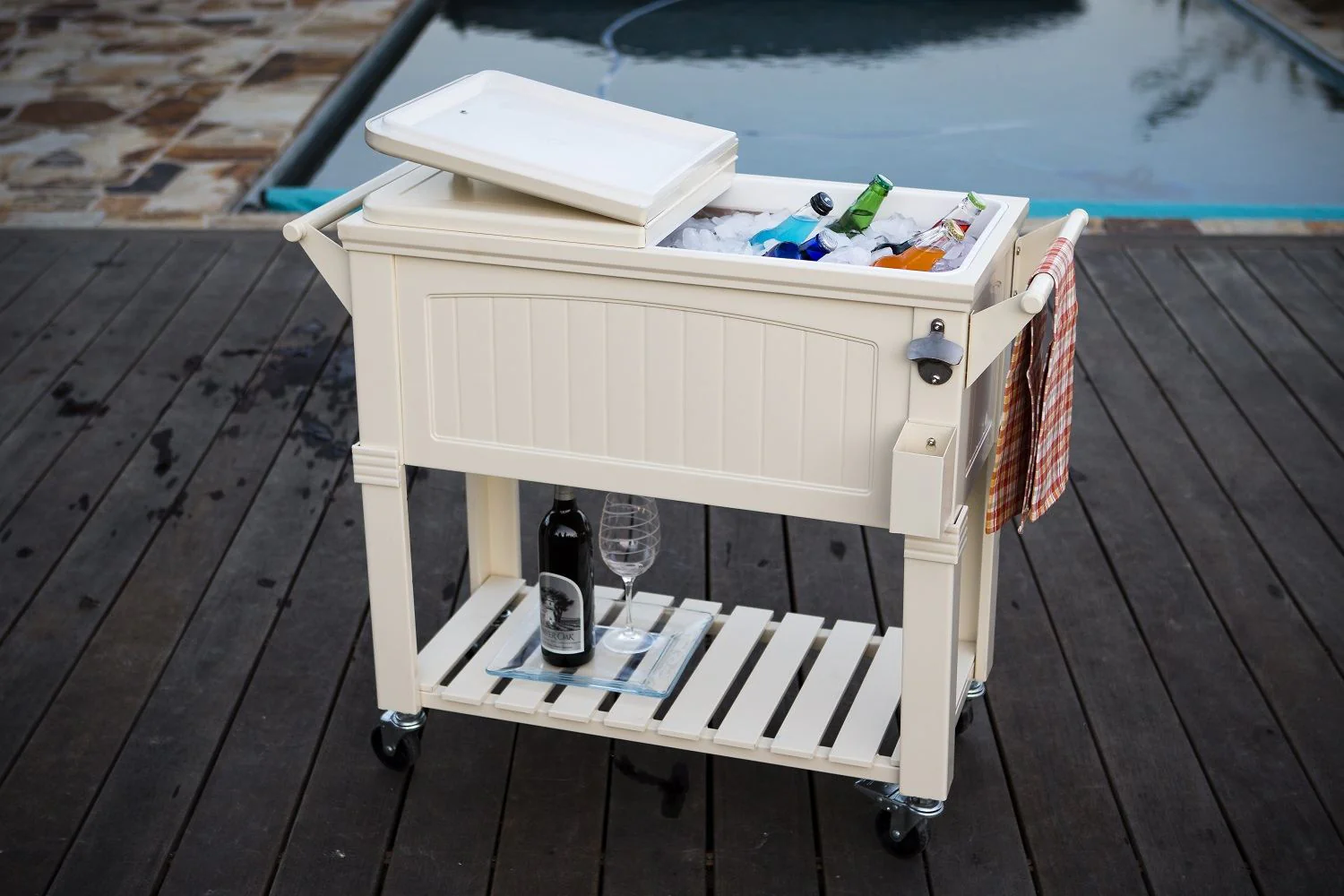 Permasteel 80Qt Furniture Style Patio Cooler - Cream - Image 2