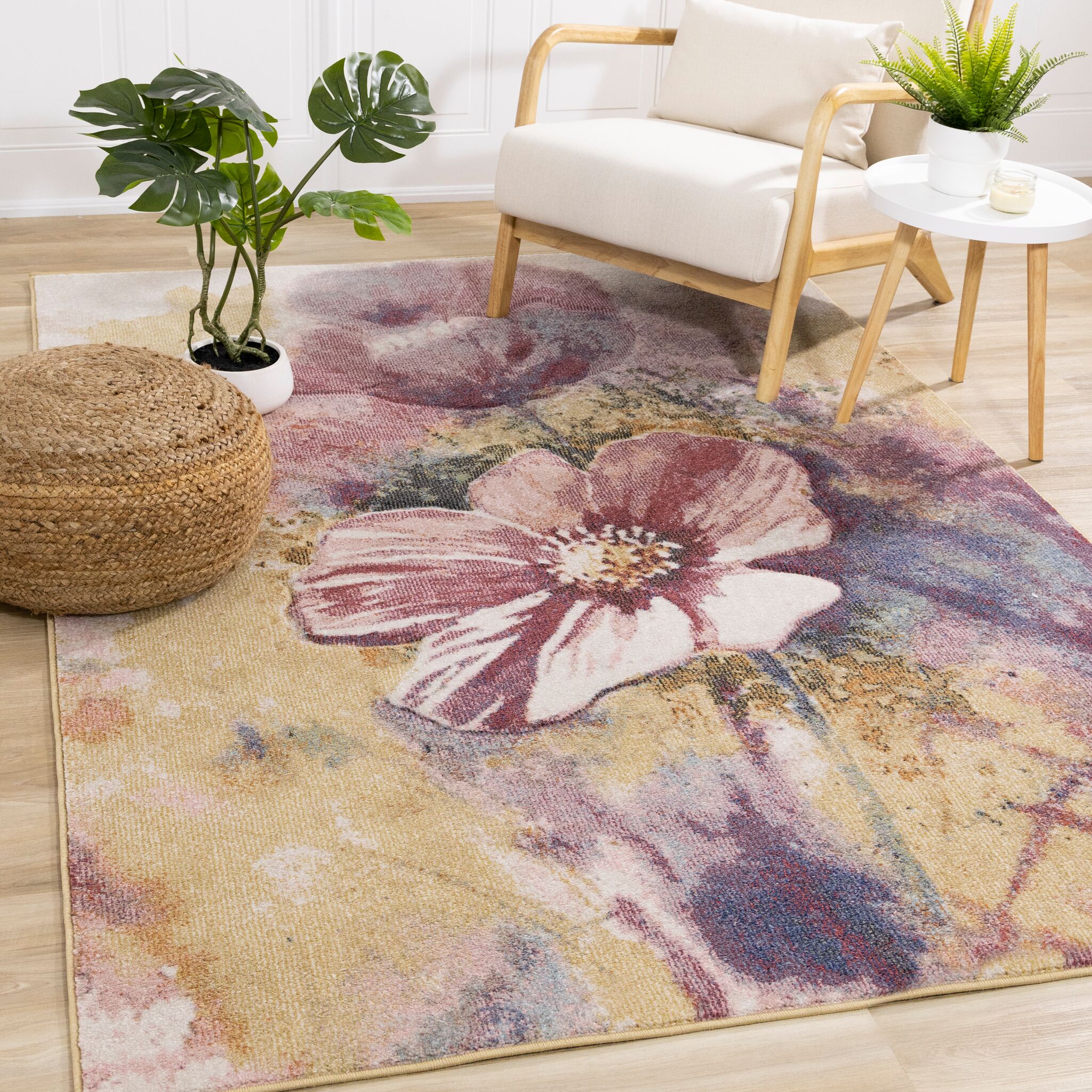 Petal Dreams 5'3" x 7'7" Poppy Design Area Rug - Pink, Blue, White, - Image 2