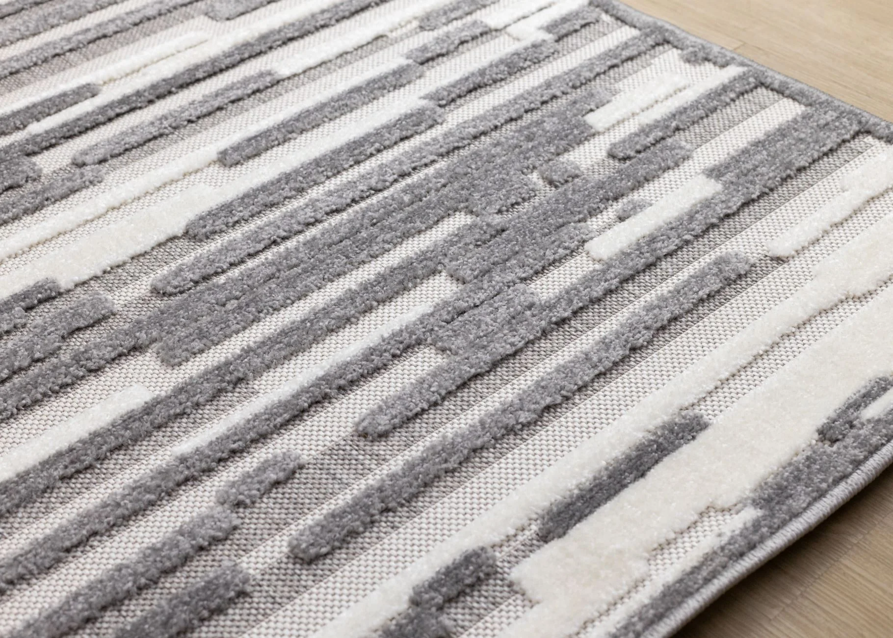 Pixel Drift 5'3" x 7'7" Broken Lines Design Area Rug - Grey, White - Image 2