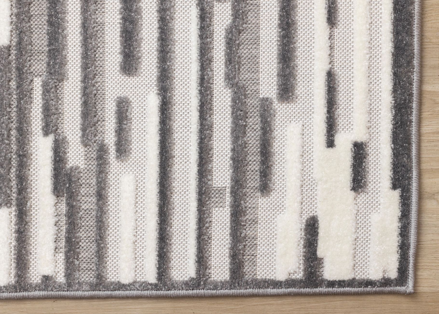 Pixel Drift 5'3" x 7'7" Broken Lines Design Area Rug - Grey, White - Image 3