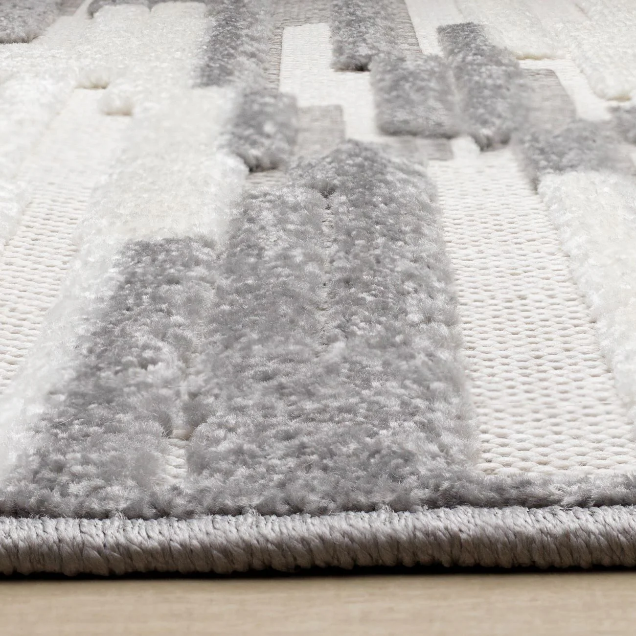 Pixel Drift 5'3" x 7'7" Broken Lines Design Area Rug - Grey, White - Image 7