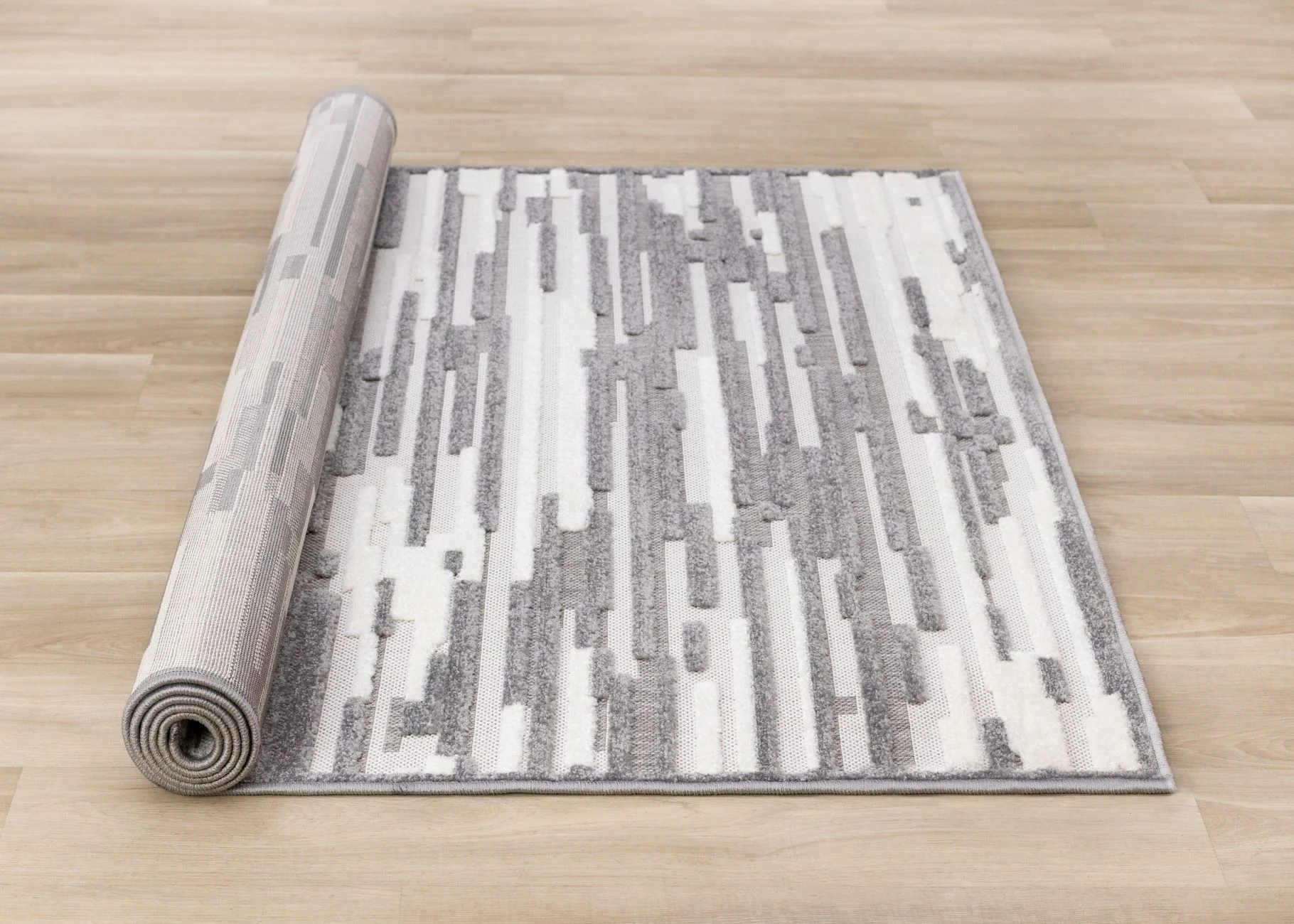 Pixel Drift 6'7" x 9'6" Broken Lines Design Area Rug - Grey, White - Image 5