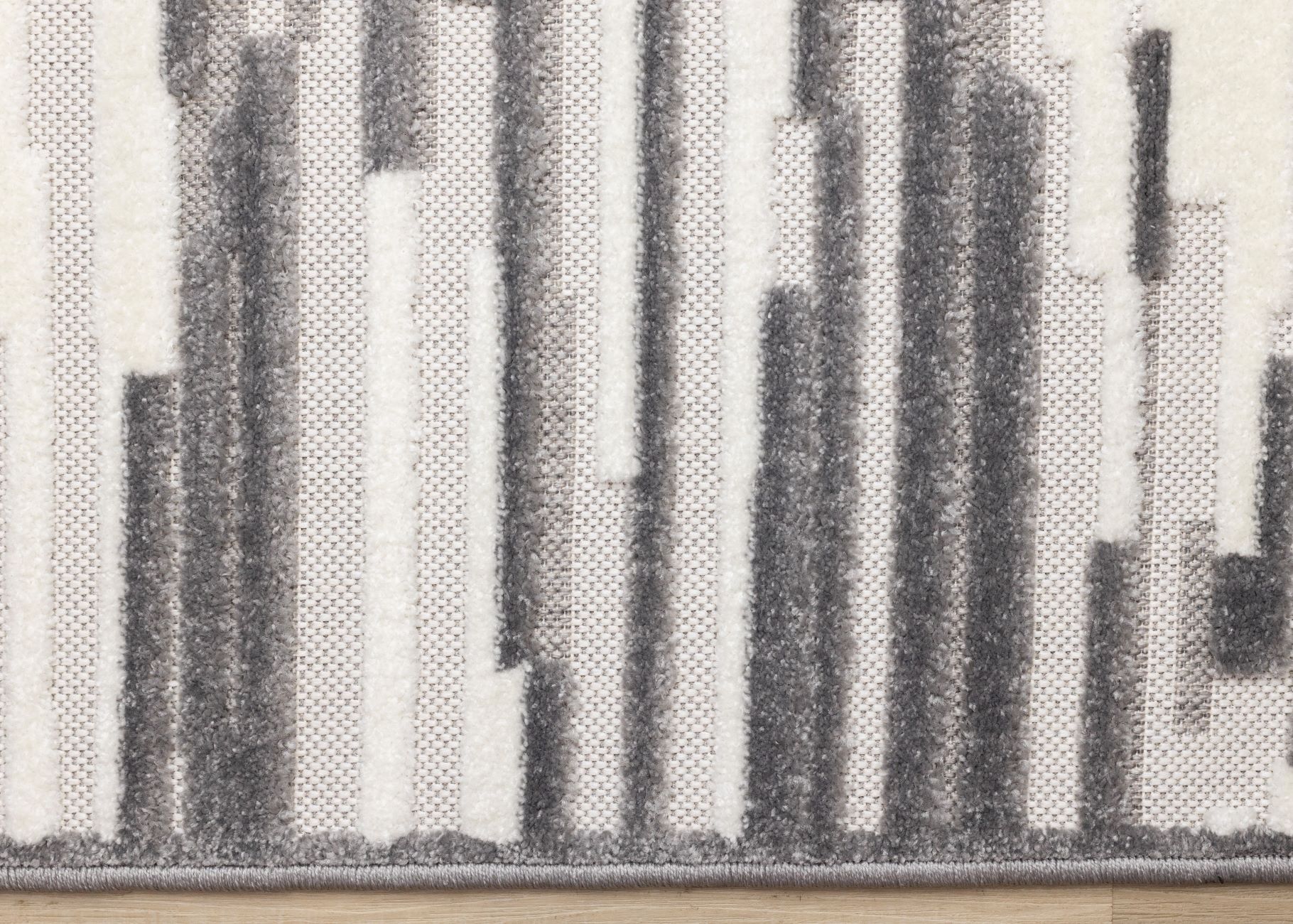 Pixel Drift 6'7" x 9'6" Broken Lines Design Area Rug - Grey, White - Image 6