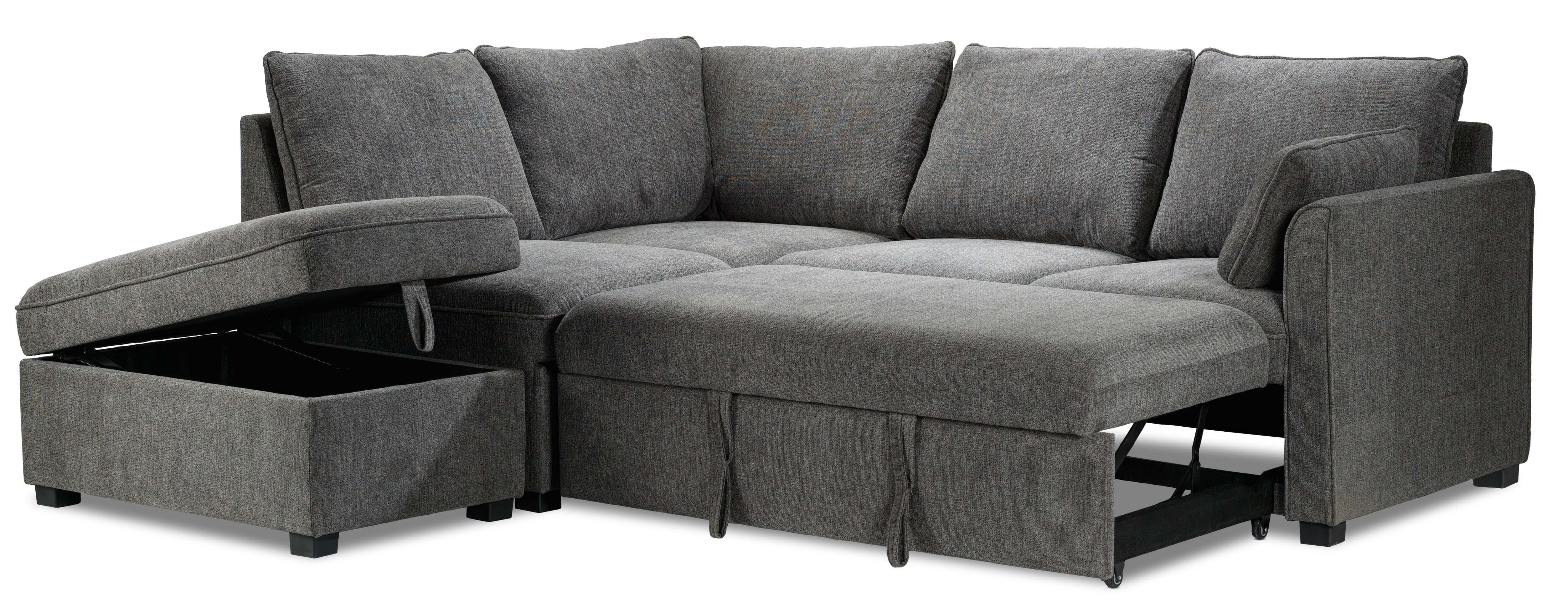 Portland 3-Piece Sectional with Right-Facing Pop-Up Bed - Grey - Image 5