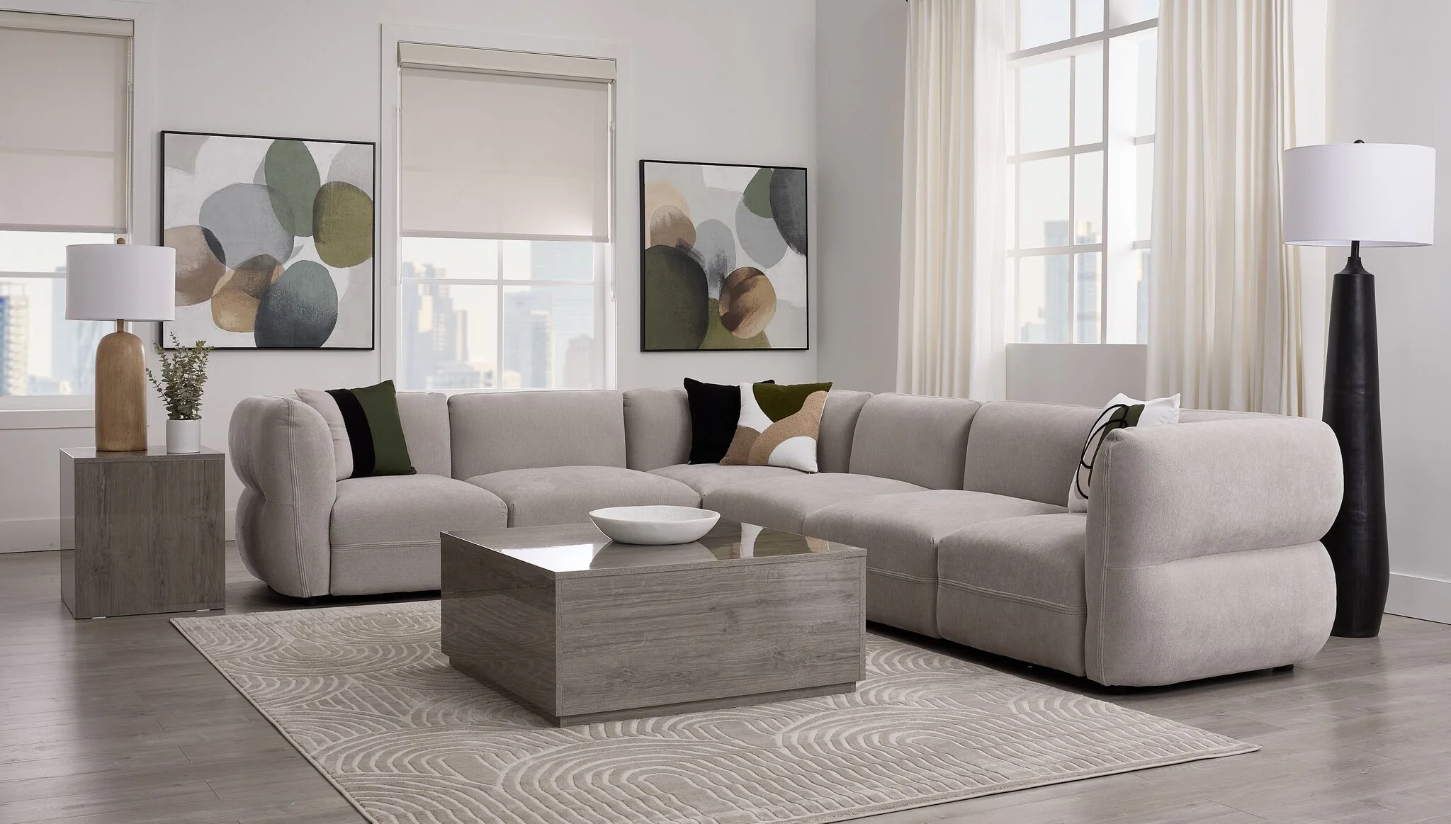 In Full Bloom - Porto 6-Piece Modular Sectional - Taupe - Image 2
