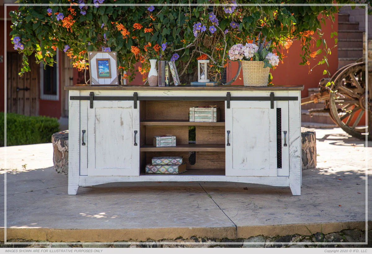Pueblo 80" TV Stand - Weathered White - Image 6