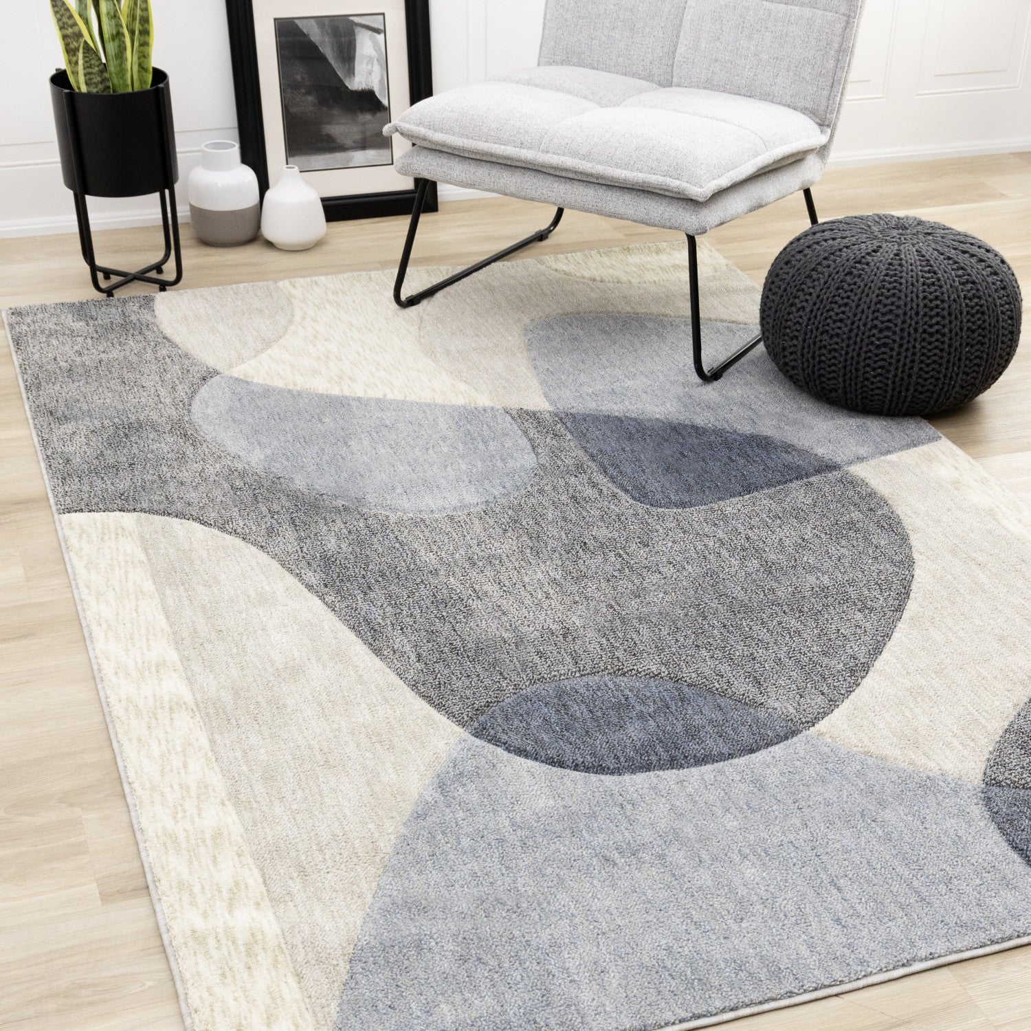 Recycled Polyester Modern Teardrop Area Rug - 5' X 8' - Blue/Grey - Image 2