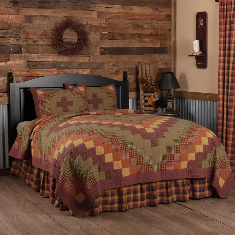 Roosevelt King Quilt Set - Burgundy/Mustard