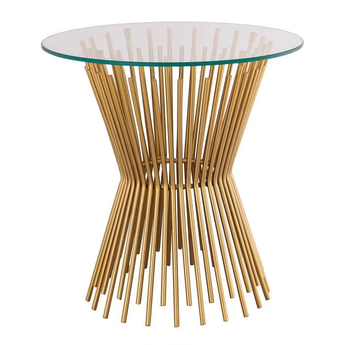 Rossio Pedestal Glass End Table - Satin Gold