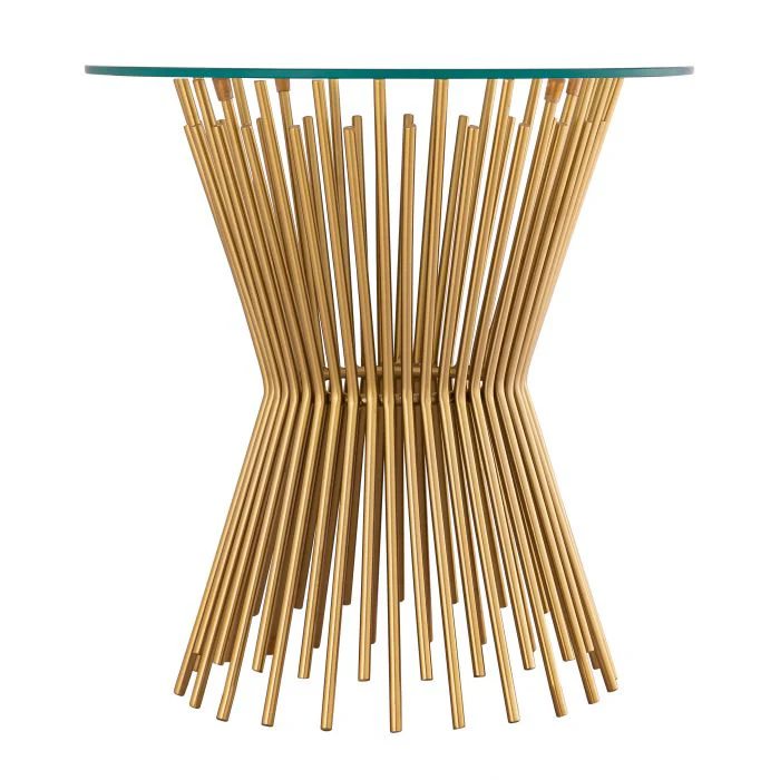 Rossio Pedestal Glass End Table - Satin Gold - Image 3