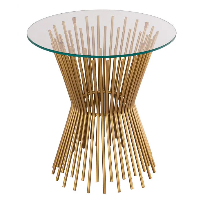 Rossio Pedestal Glass End Table - Satin Gold - Image 4