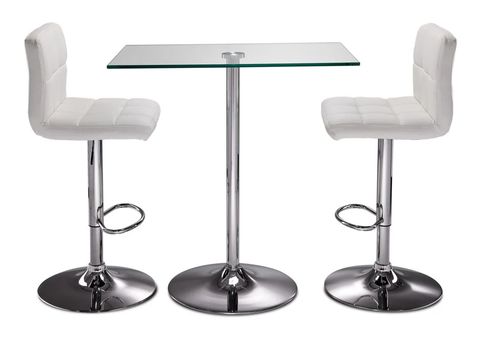Roxanne 3-Piece Counter Height Rectangular Dining Set - Glass, Chrome, White - Image 2
