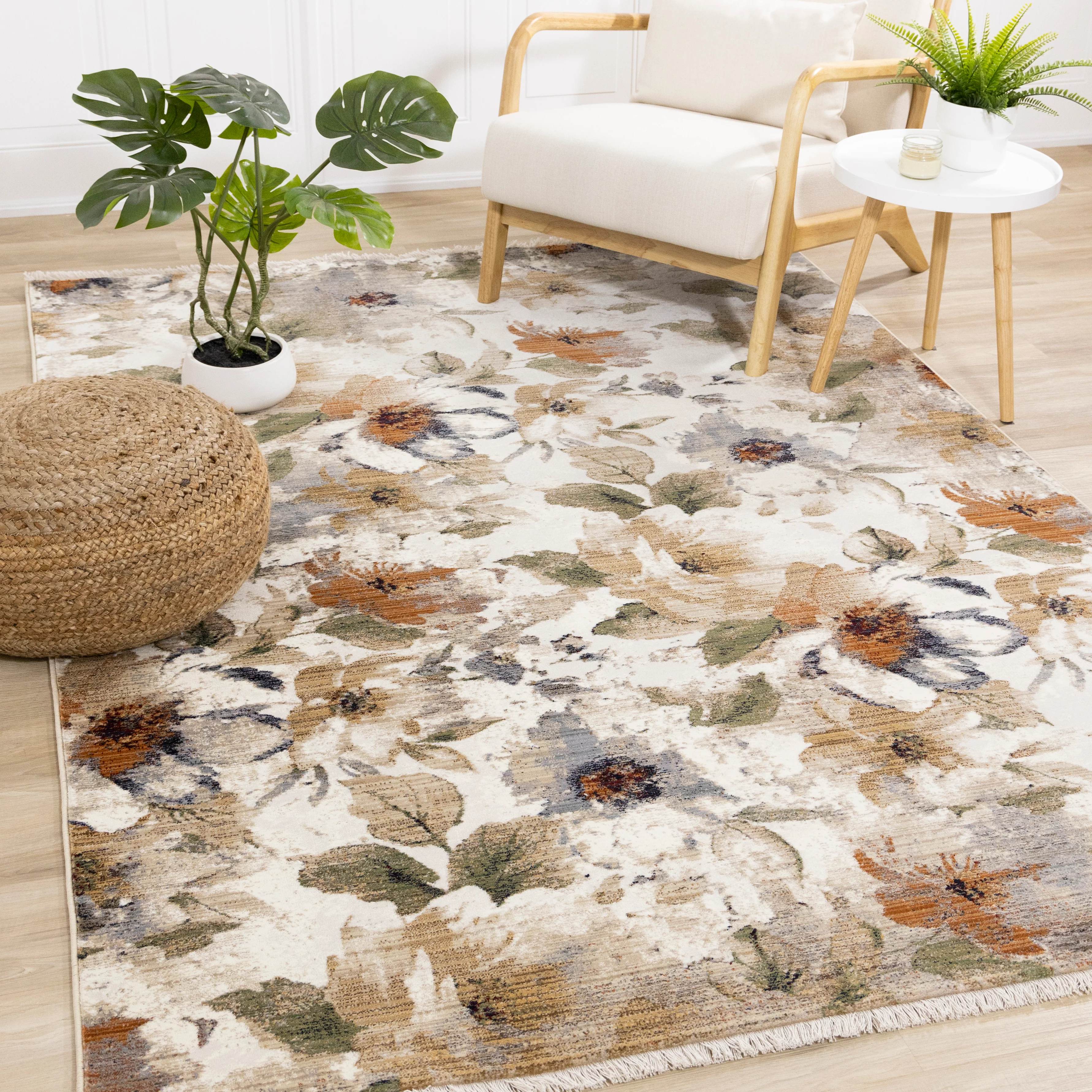 Rustic Garden 7'10" x 10'2" Warm Toned Floral Print Area Rug - Cream - Image 2