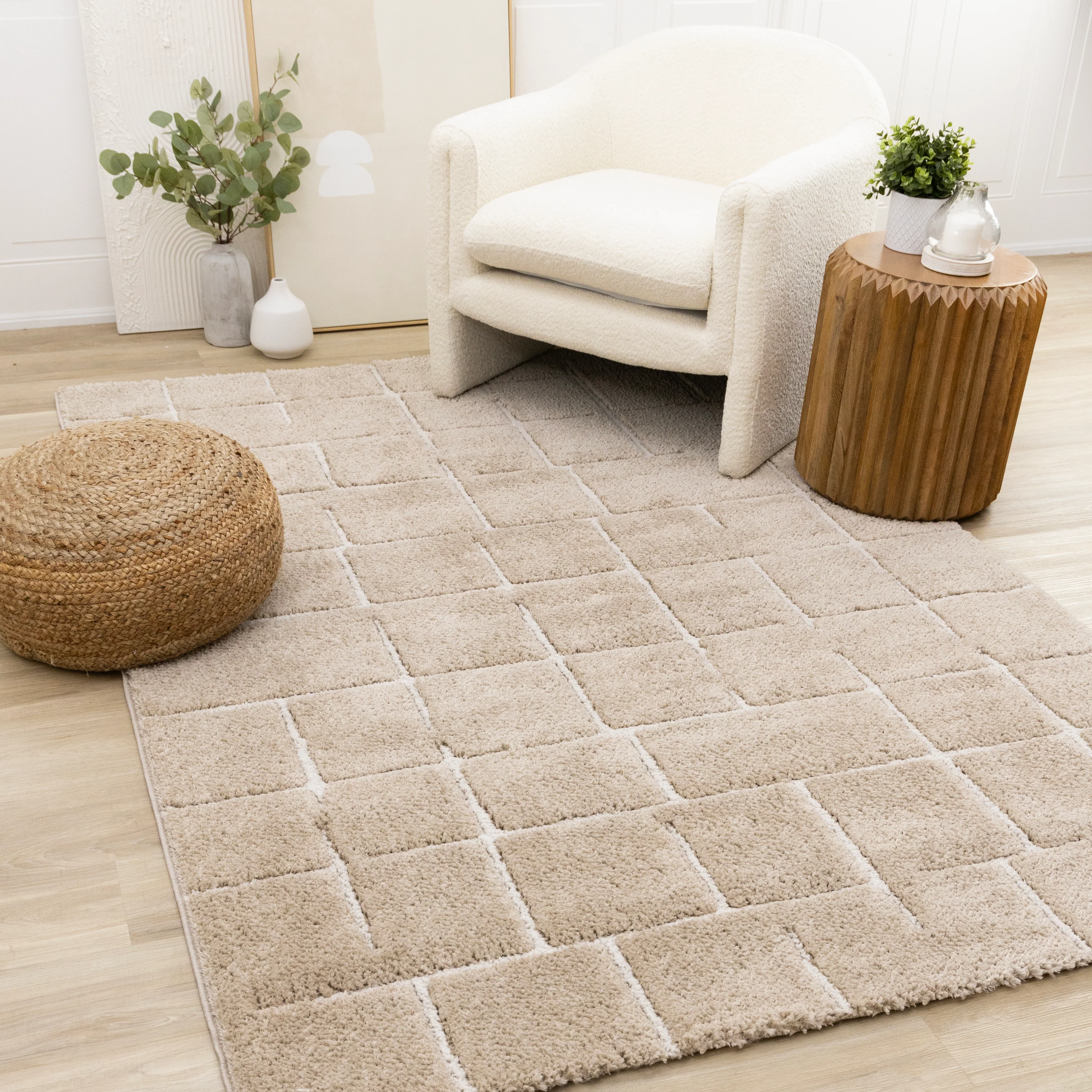 Sable Grid 7'10" x 10'6" Broken Grid Pattern Area Rug - Light Brown, Cream - Image 2