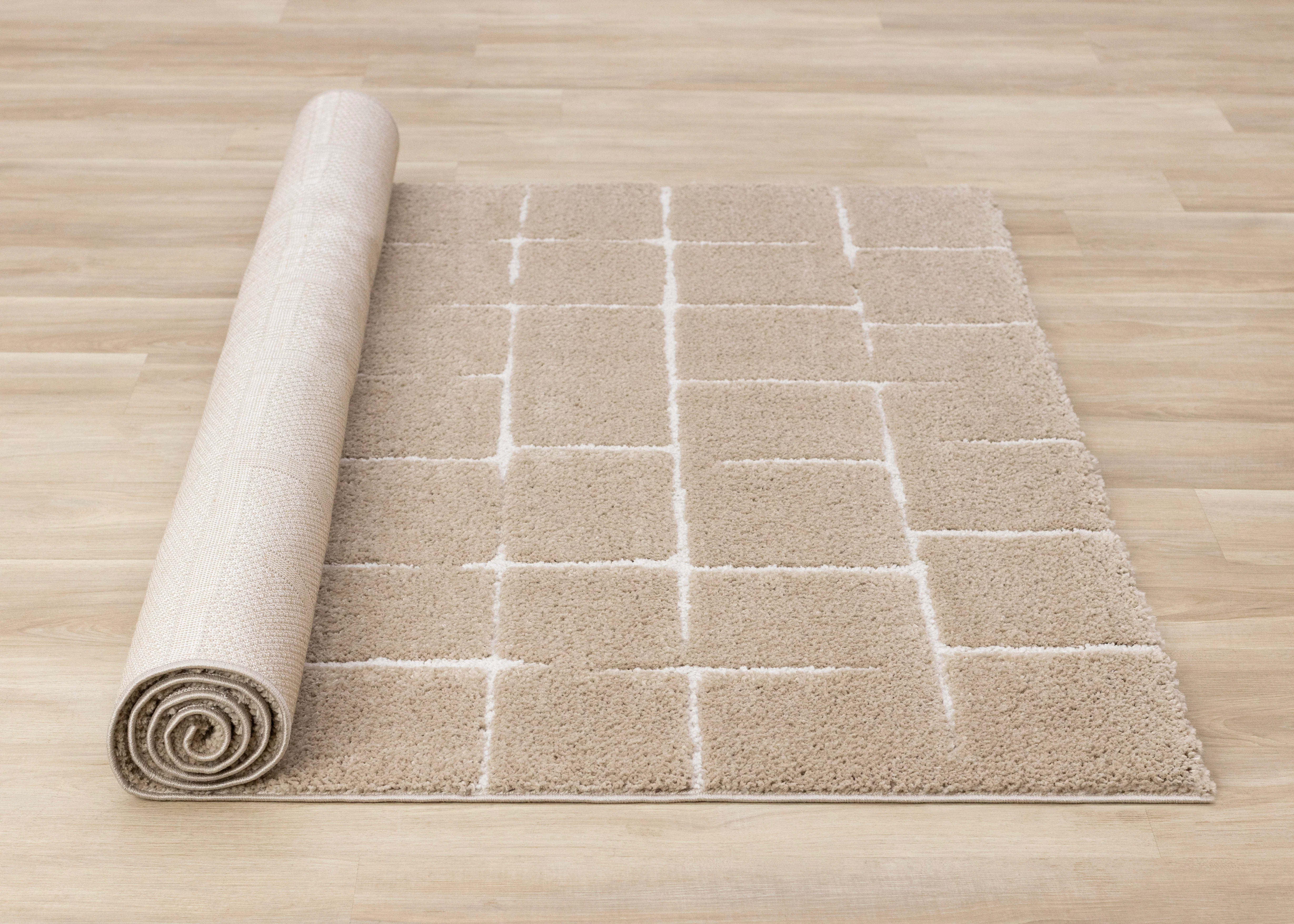 Sable Grid 7'10" x 10'6" Broken Grid Pattern Area Rug - Light Brown, Cream - Image 6