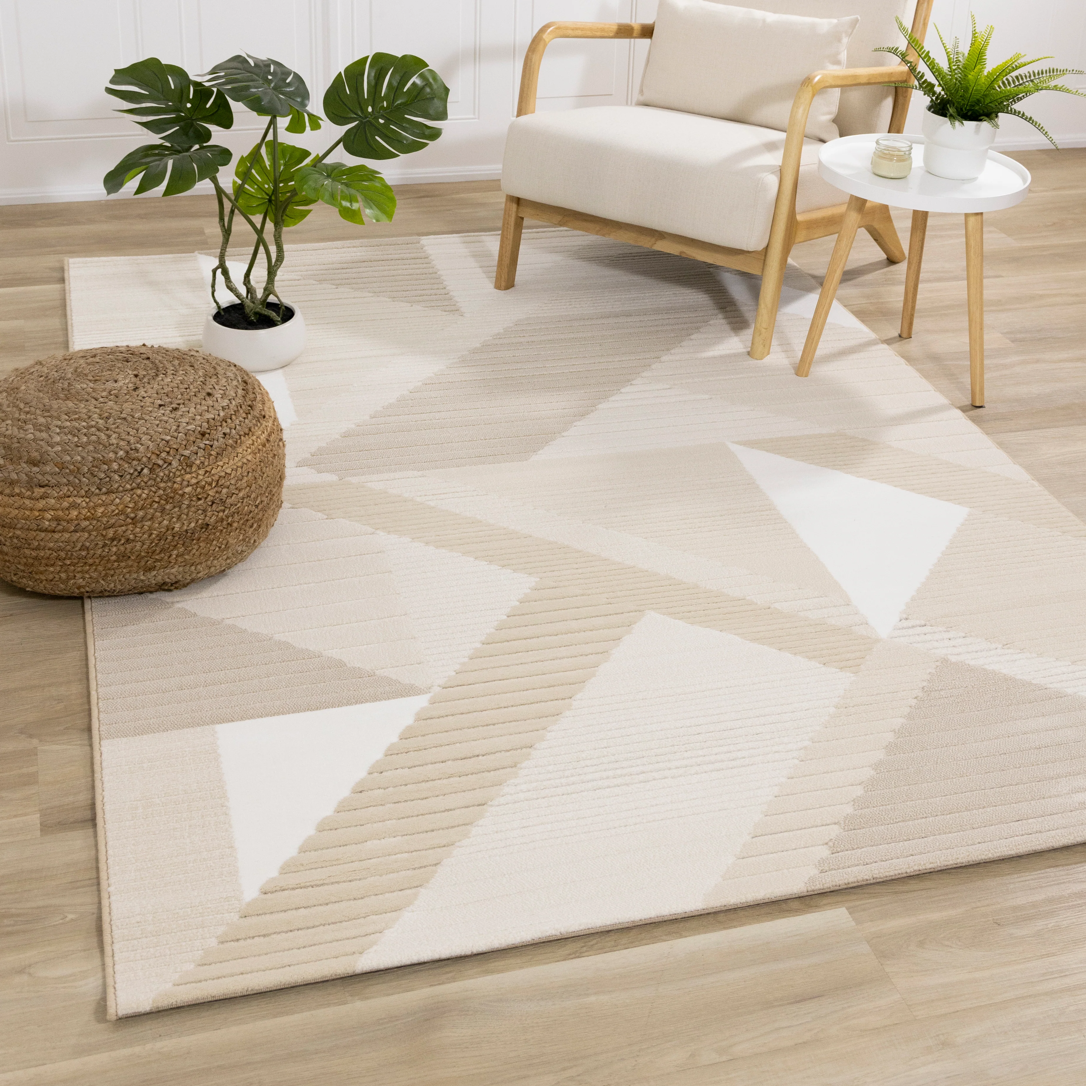 Sandstone Plains 7'10" x 10'10" Elegant Contemporary Geometric Pattern Area Rug - Cream - Image 3