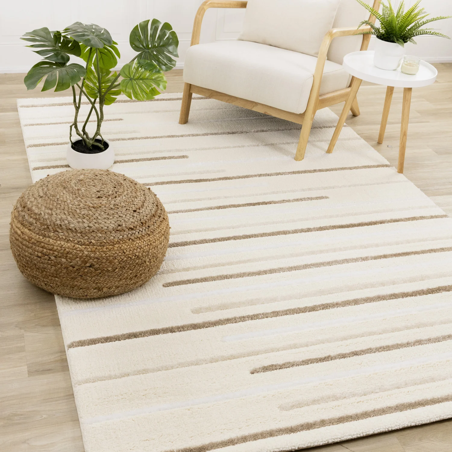 Sasha Soft Modern Lines Area Rug - 5' X 8' - Cream - Image 2