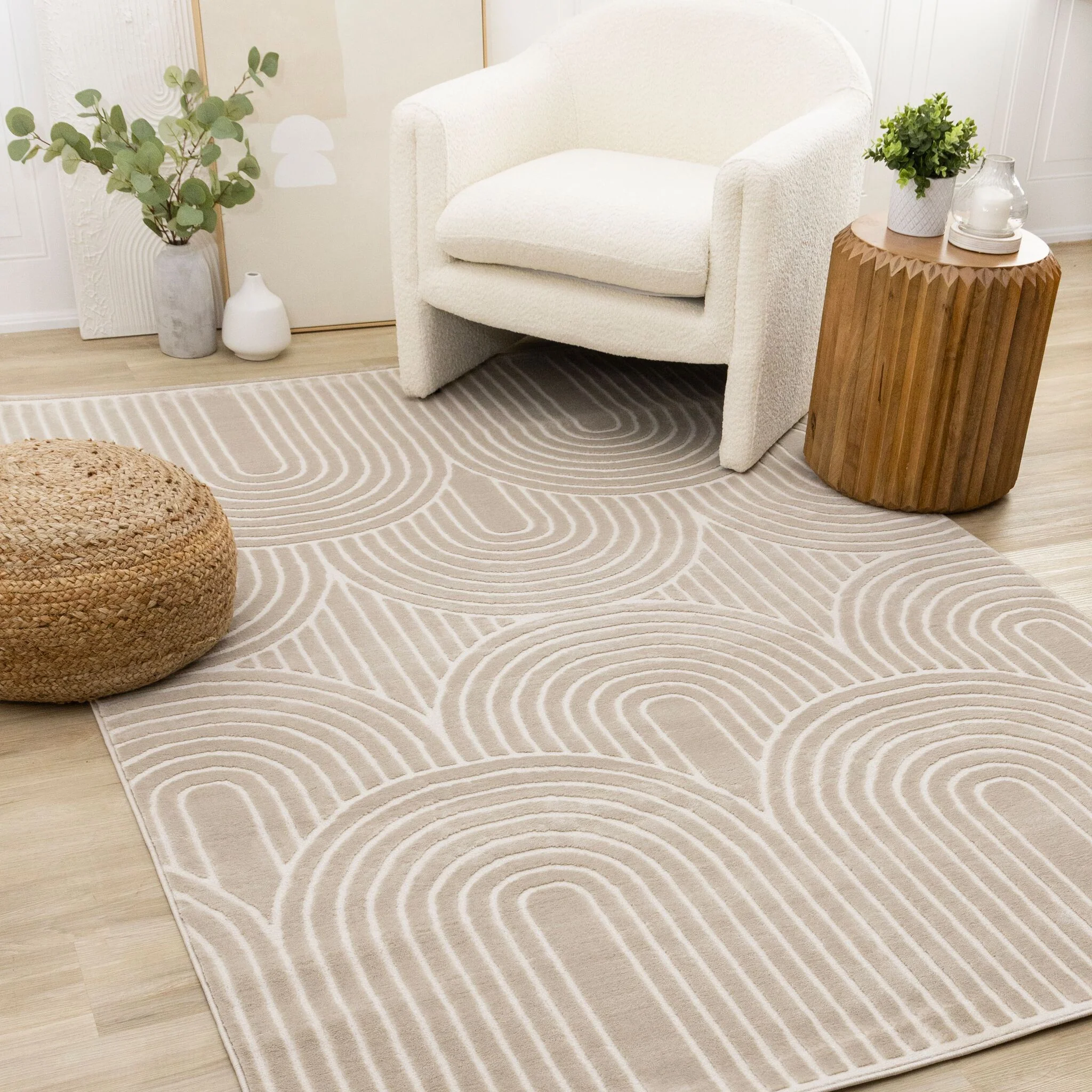 Sculpted Dunes 6'7" x 9'6" Modern Geometric Arches Pattern Area Rug - Cream, Beige - Image 2