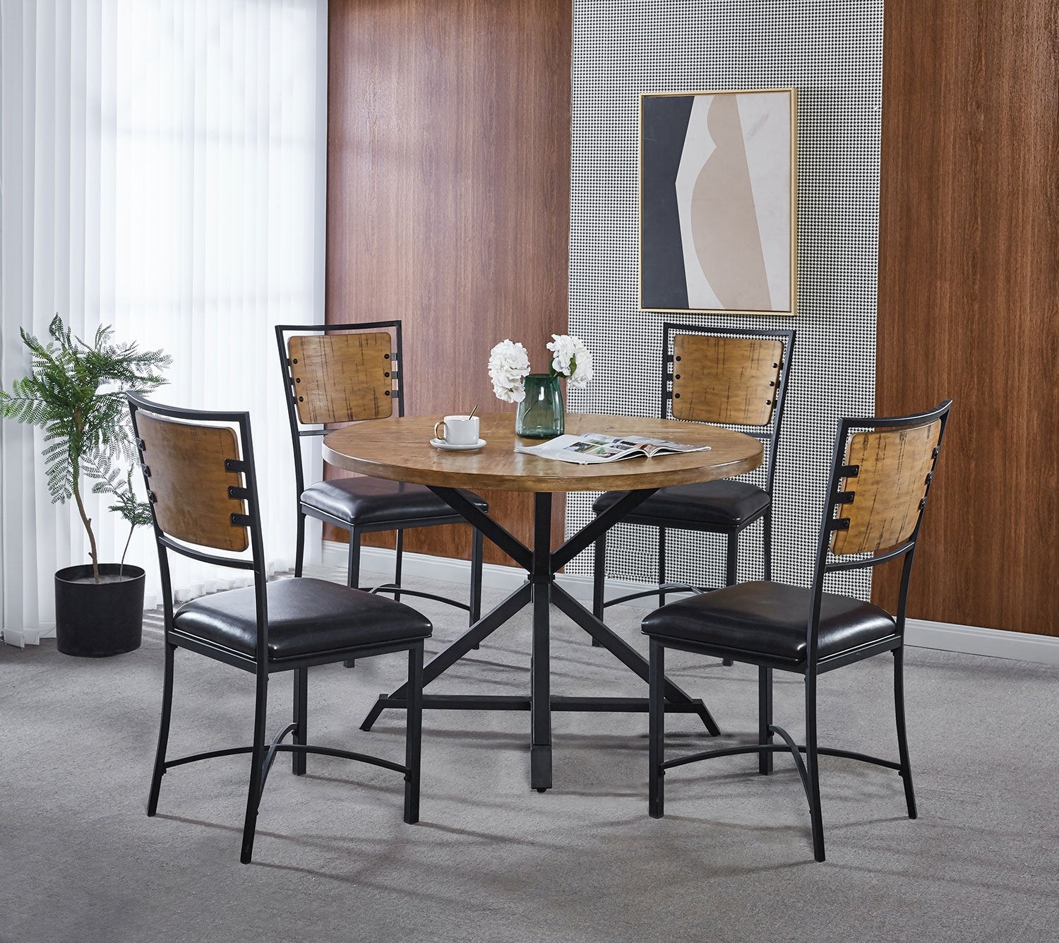 Shala Dining Chair - Natural Wood, Black - Image 2