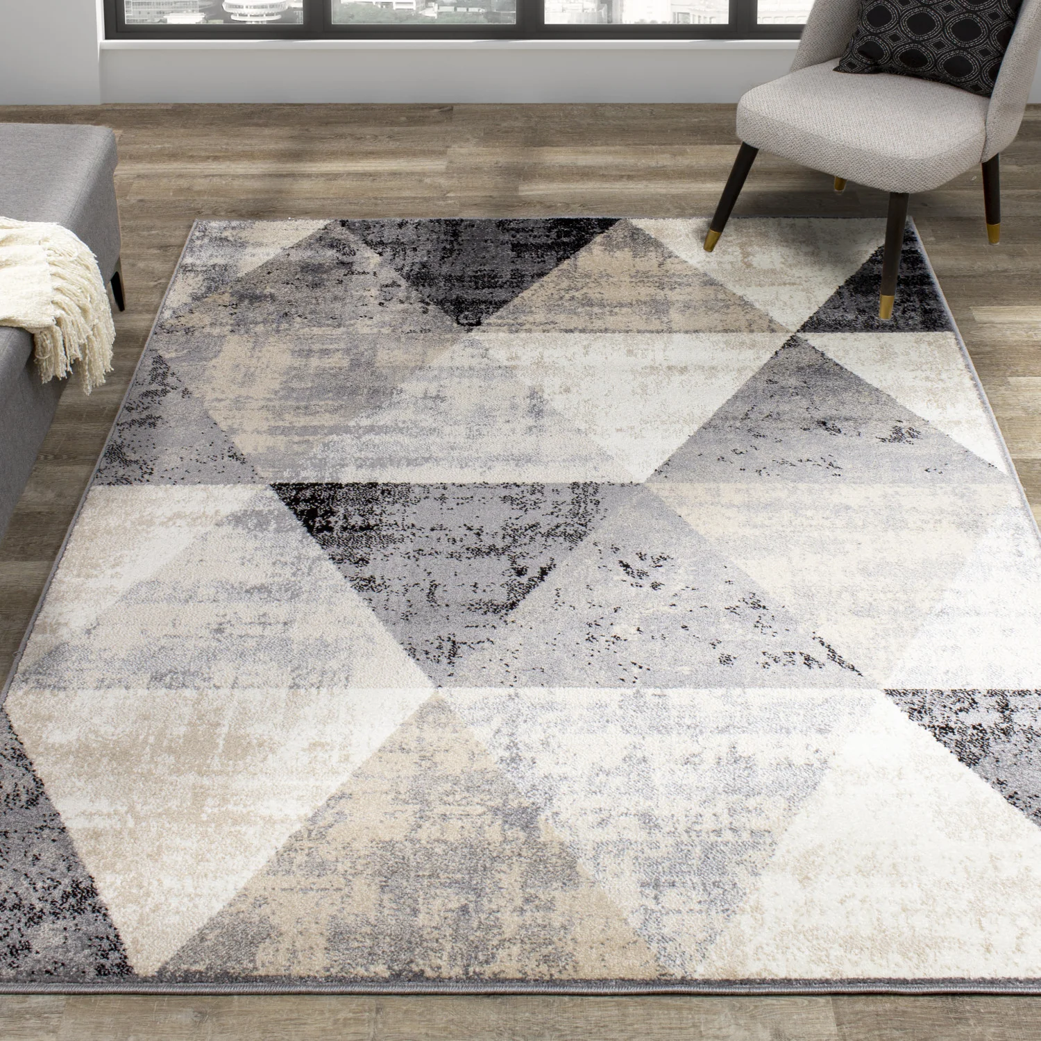 Siecle Triangle Shapes Area Rug - 8' X 11' - Cream/Beige - Image 2